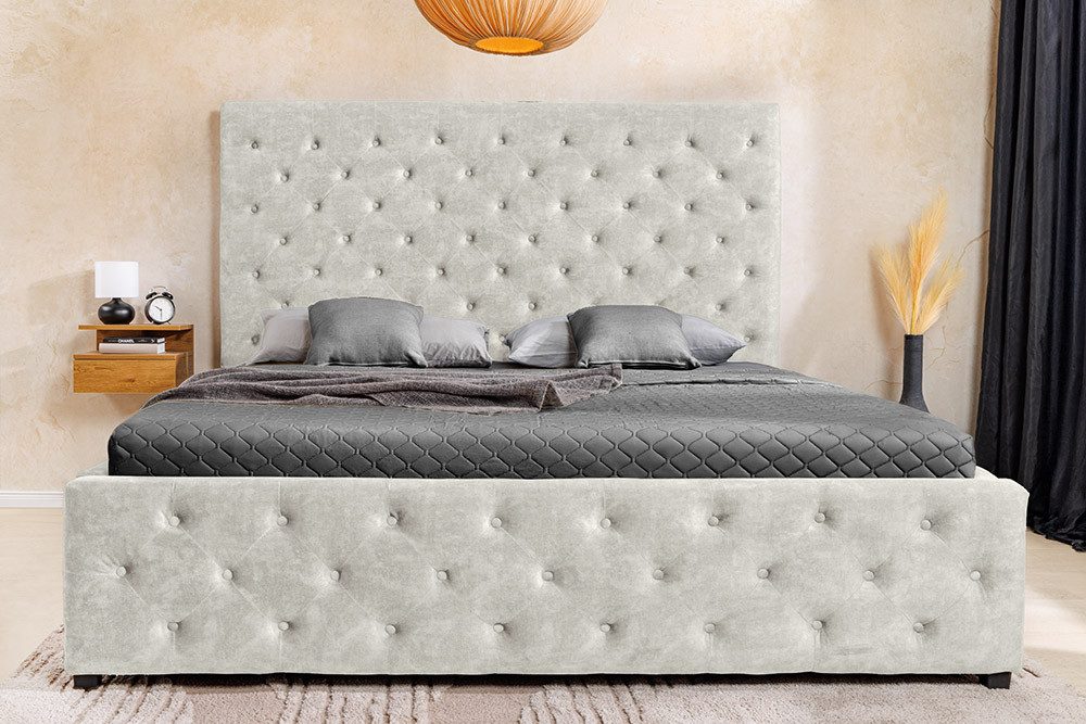 riess-ambiente Boxbett PARIS 160x200cm champagner beige - Samt, inkl. Lattenrost & Bettkasten (Einzelartikel, 1-St), Chesterfield Queensize-Bett mit Stauraum - ideal für Schlafzimmer