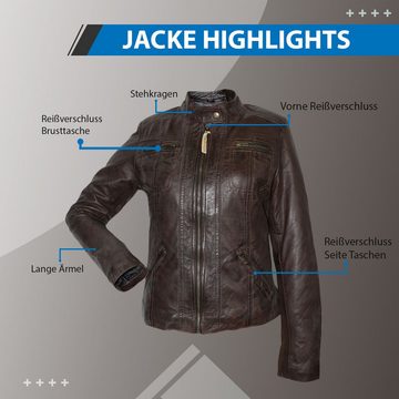 German Wear Lederjacke Trend 414J Damen Lederjacke Jacke aus Lamm Nappa Leder dunkelbraun
