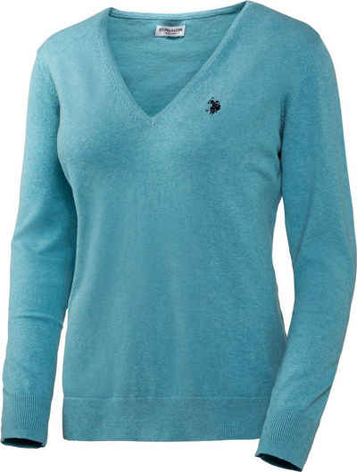 U.S. Polo Assn V-Ausschnitt-Pullover aus weichem Baumwollmix-Strick und leicht tailliert