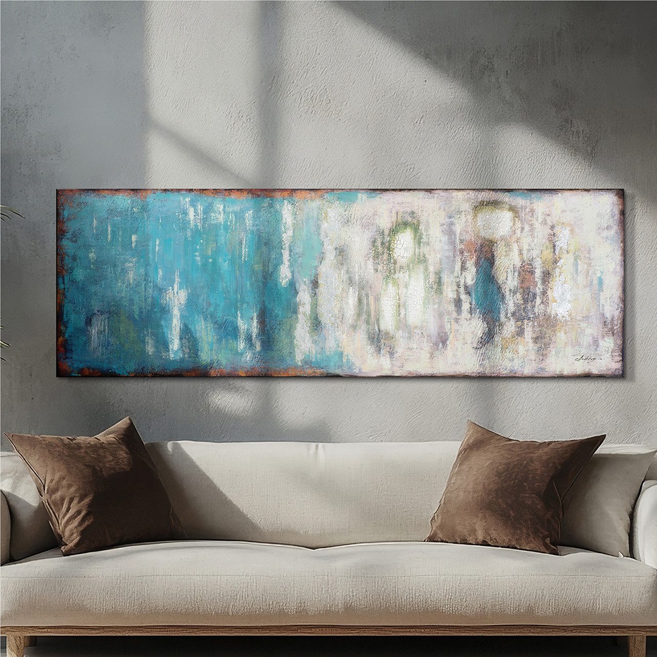 ArtUniverse Gemälde Türkisblaue Harmonie 50 x 150 cm, Abstrakt