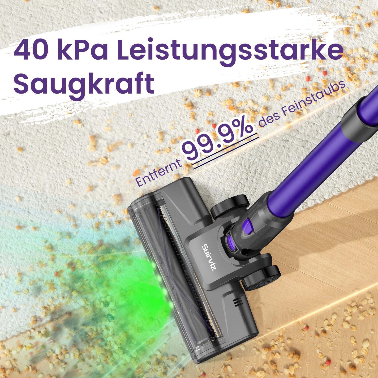 ZMH Akku-Handstaubsauger 500W/40000Pa/40 Min Akkustaubsauger mit Selbststehende, beutellos