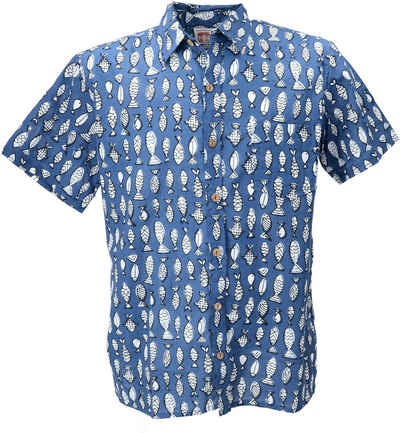 Guru-Shop Hemd & Shirt Bedrucktes Hemd, Kurzarm Freizeithemd,.. Retro, Ethno Style, alternative Bekleidung