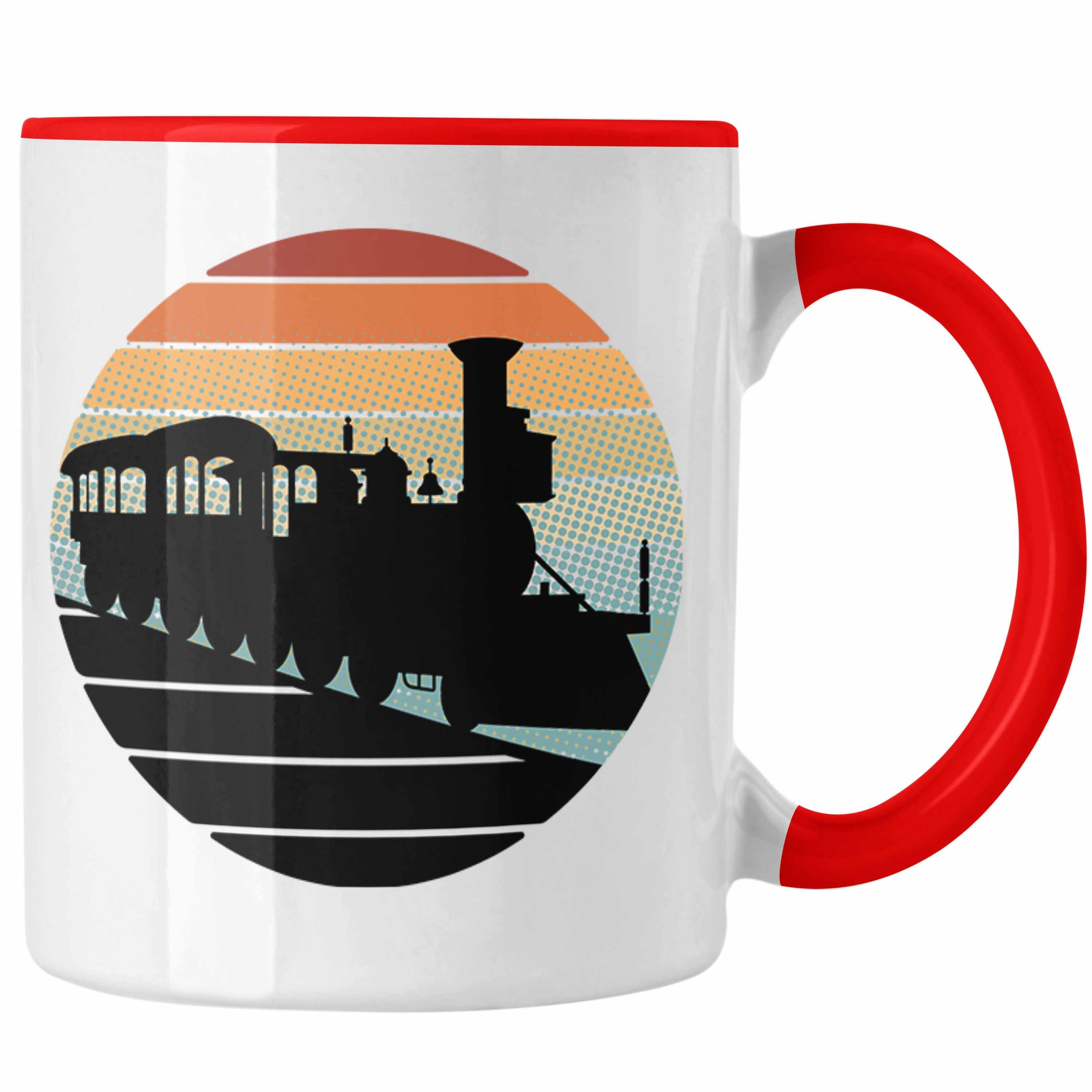 Trendation Tasse Lustige Eisenbahn Tasse für Vintage Geschenk Grafik Eisenbahner Rot
