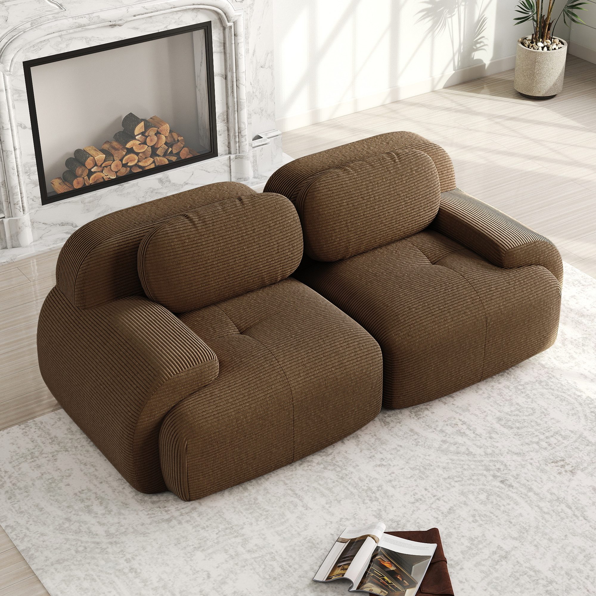 Odikalo 2-Sitzer modular kombinierbar Polstersofa Chaiselongue Mehrfarbig, 82'' Loveseat-Sofa aus Cordsamt, modular kombinierbar mit geschwungenen Armlehnen und rutschfester Unterseite, hochelastische Polsterung für Wohnzimmer, Schlafzimmer und Heimkino, Mehrfarbig
