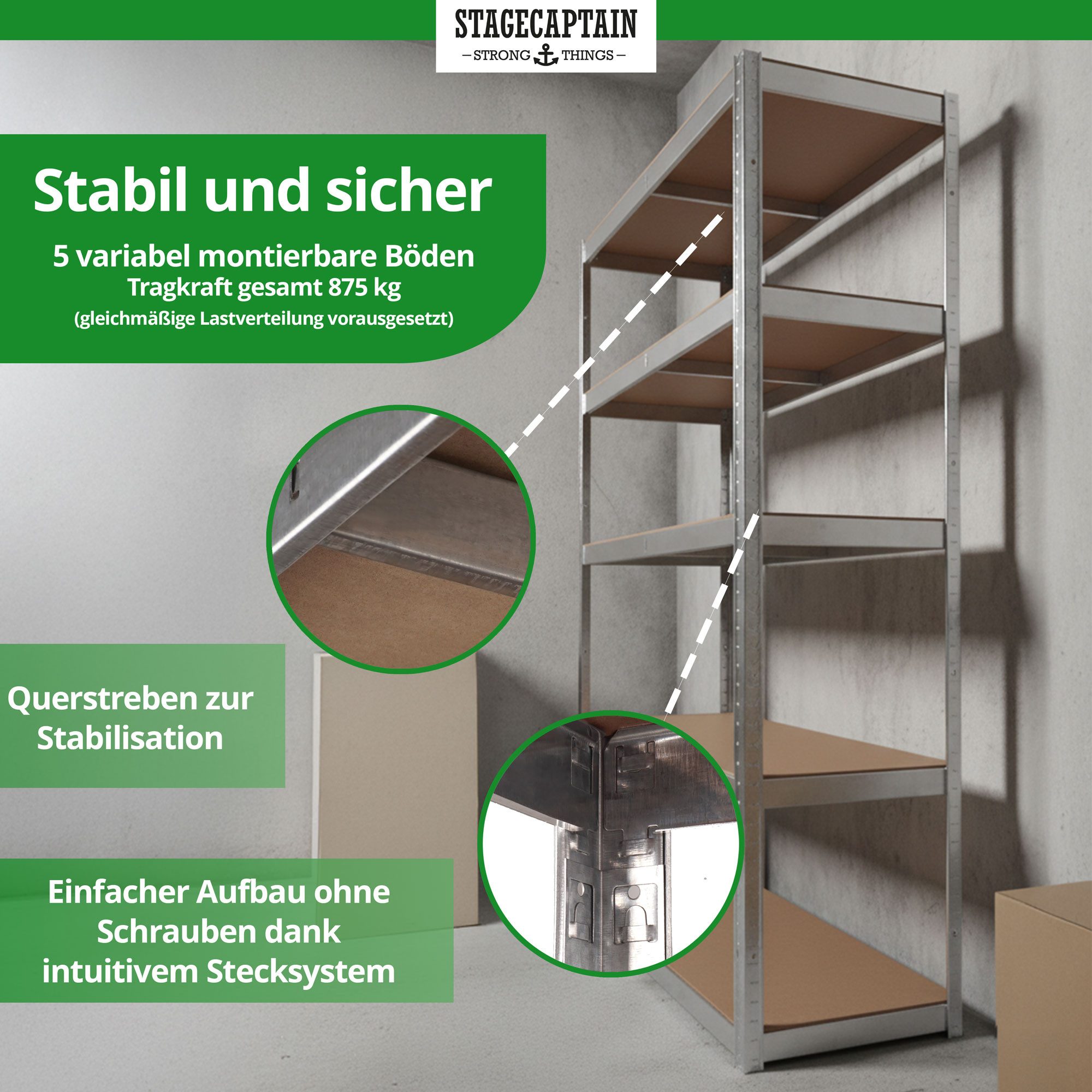 Stagecaptain Schwerlastregal Lagerregal - 5 variabel montierbare Böden - auch als Werkbank umbaubar, 2er Spar-Set 2-tlg., Tragkraft pro Boden: 175 kg, gesamt 875 kg