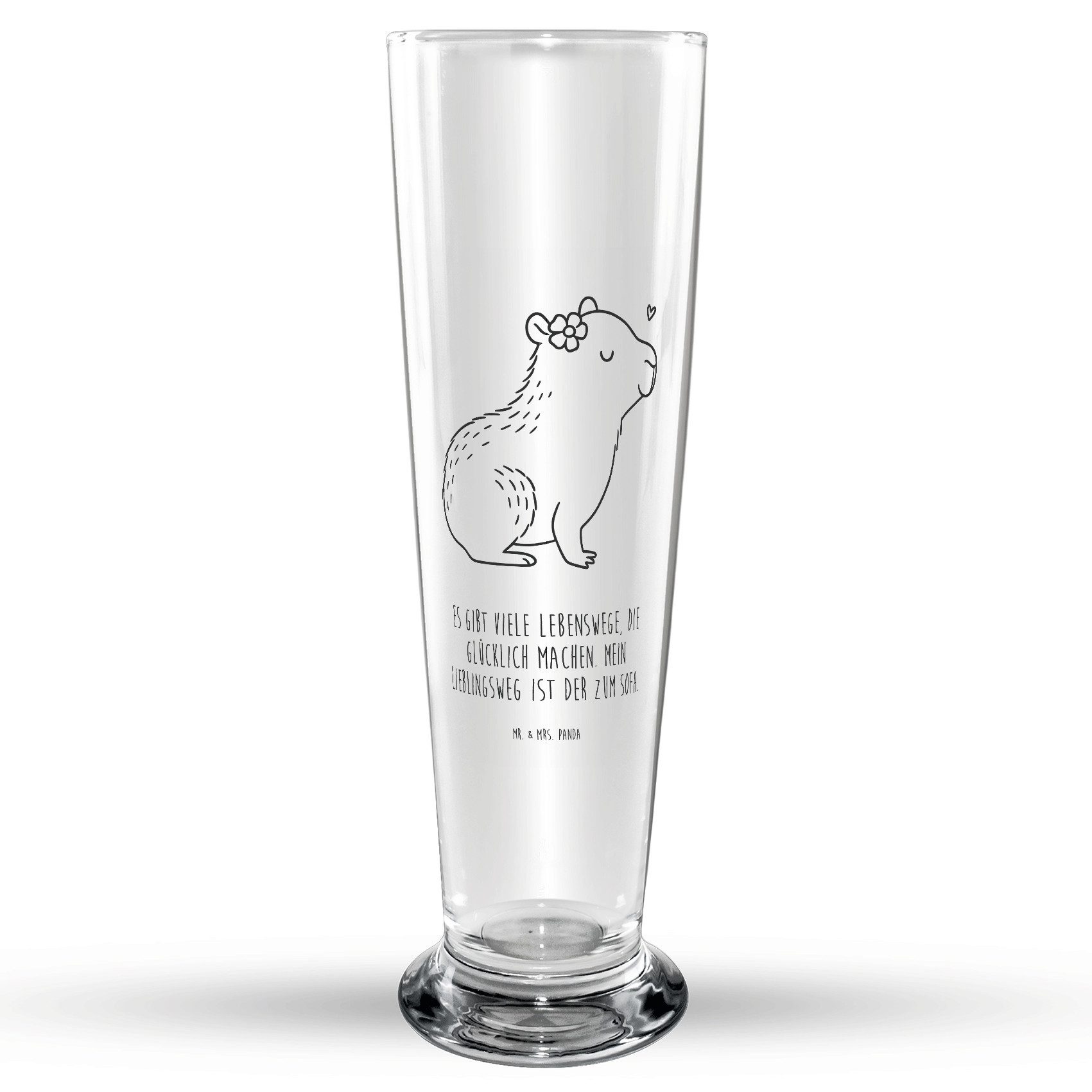 Mr. & Mrs. Panda Bierglas Capybara Blume, Bierglas, Transparent, 3 L, Stielglas, Bierseidel, Pi, 1-tlg., Premium Glas