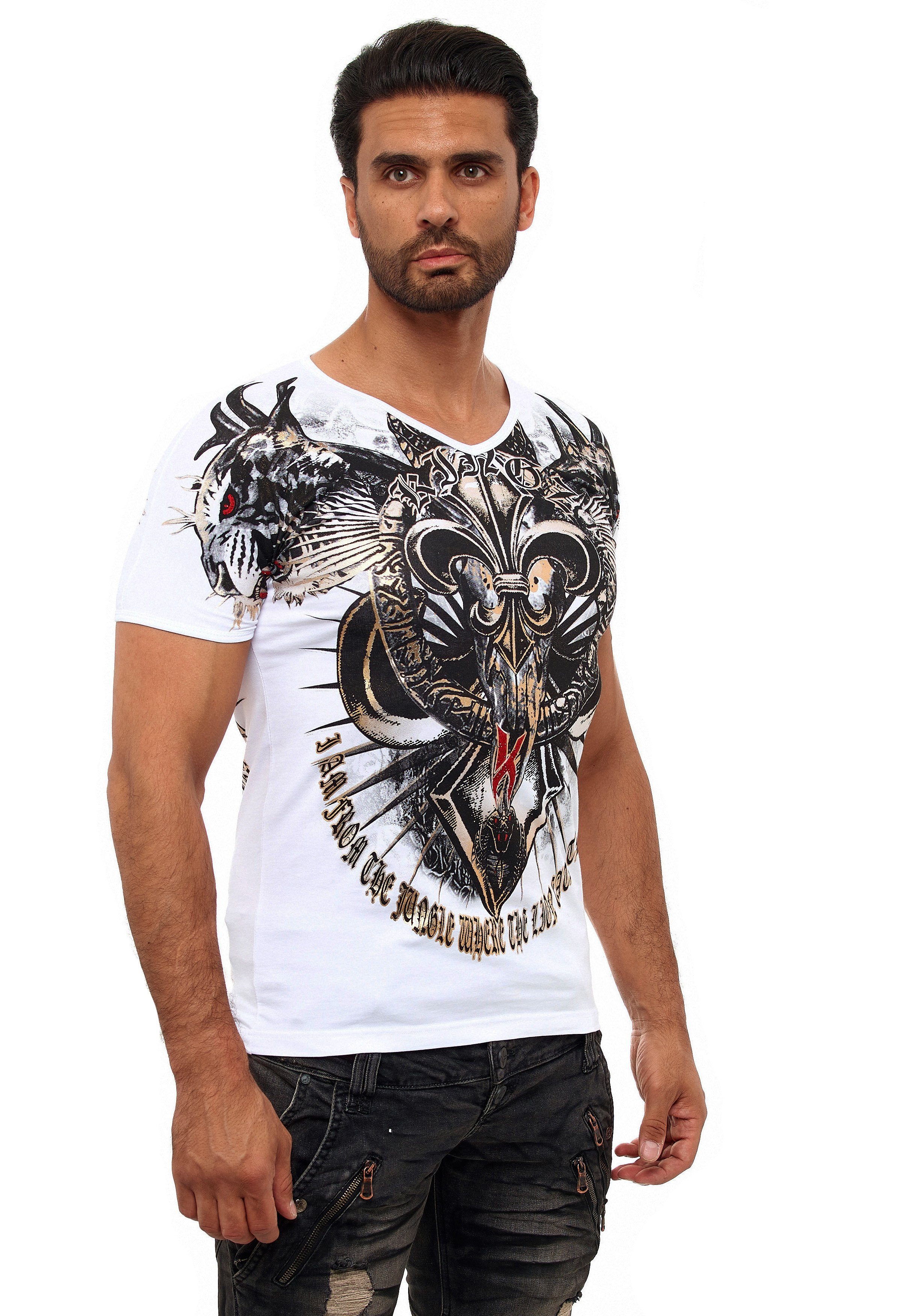KINGZ T-Shirt mit ausgefallenem Cobra-Lilien-Print