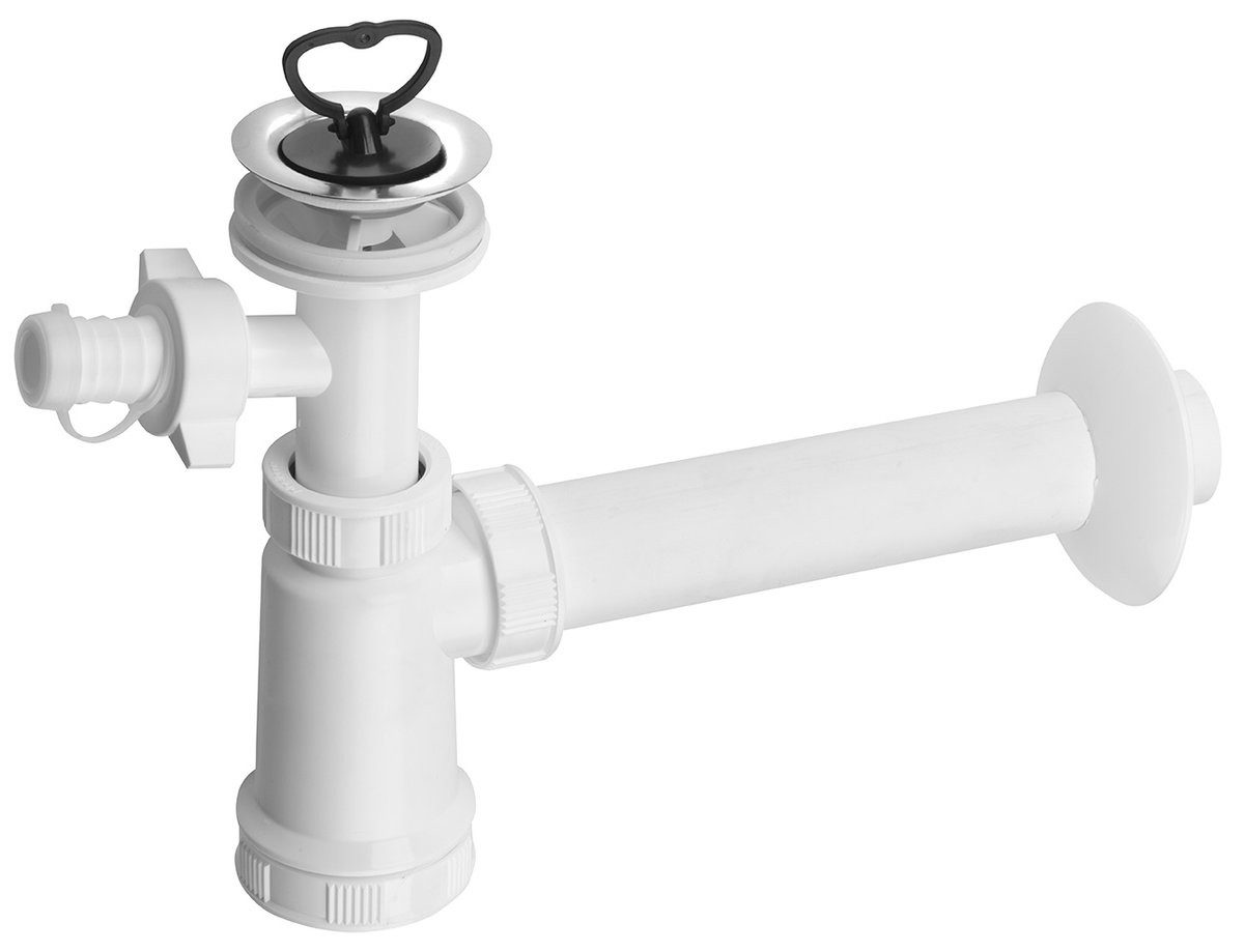Bruckner Siphon Waschtisch-Siphon mit Abzweig, Edelstahl, Stopfen Kunstsfoff, DN40, Bruckner-151-114-0
