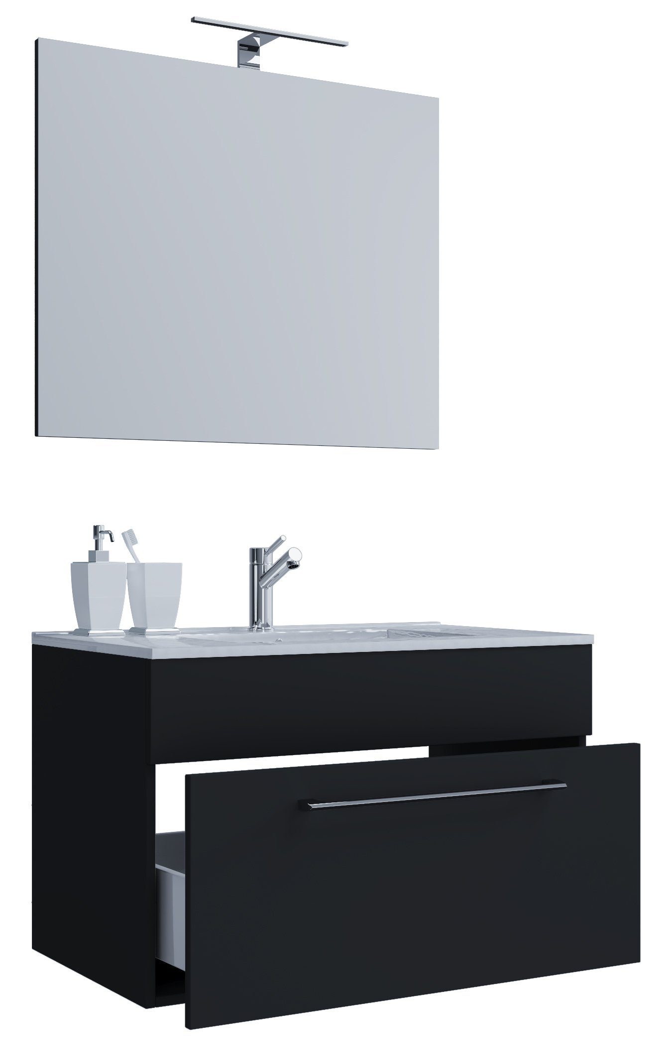 VCM Waschtisch 3tlg-Badinos1SB 111x60x46cm (Set, 3-St., 1x Unterschrank 1x Waschbecken 1x Spiegel)