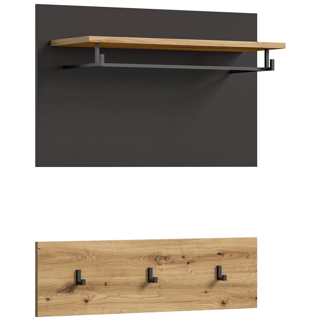 xonox.home Garderobenhalter Canu Wandgarderobe 3 Haken 1 Regal Eiche Dekor.