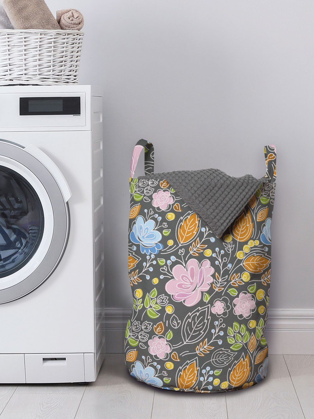 Wäschekorb Waschsalons, Abakuhaus Kordelzugverschluss Blooming mit Kreative Natur Botanisch Griffen für Wäschesäckchen