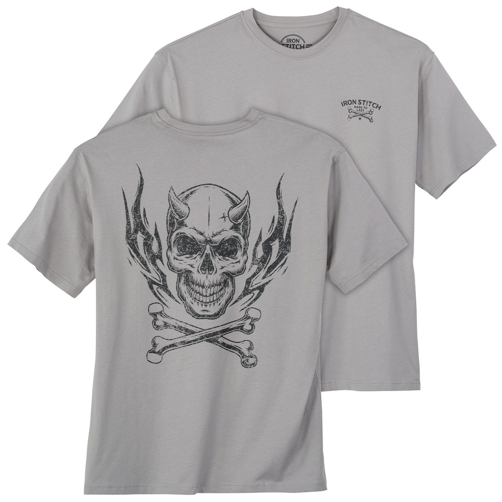 Iron Stitch Print-Shirt Iron Stitch Totenkopfprint Übergröße T-Shirt grau günstig online kaufen