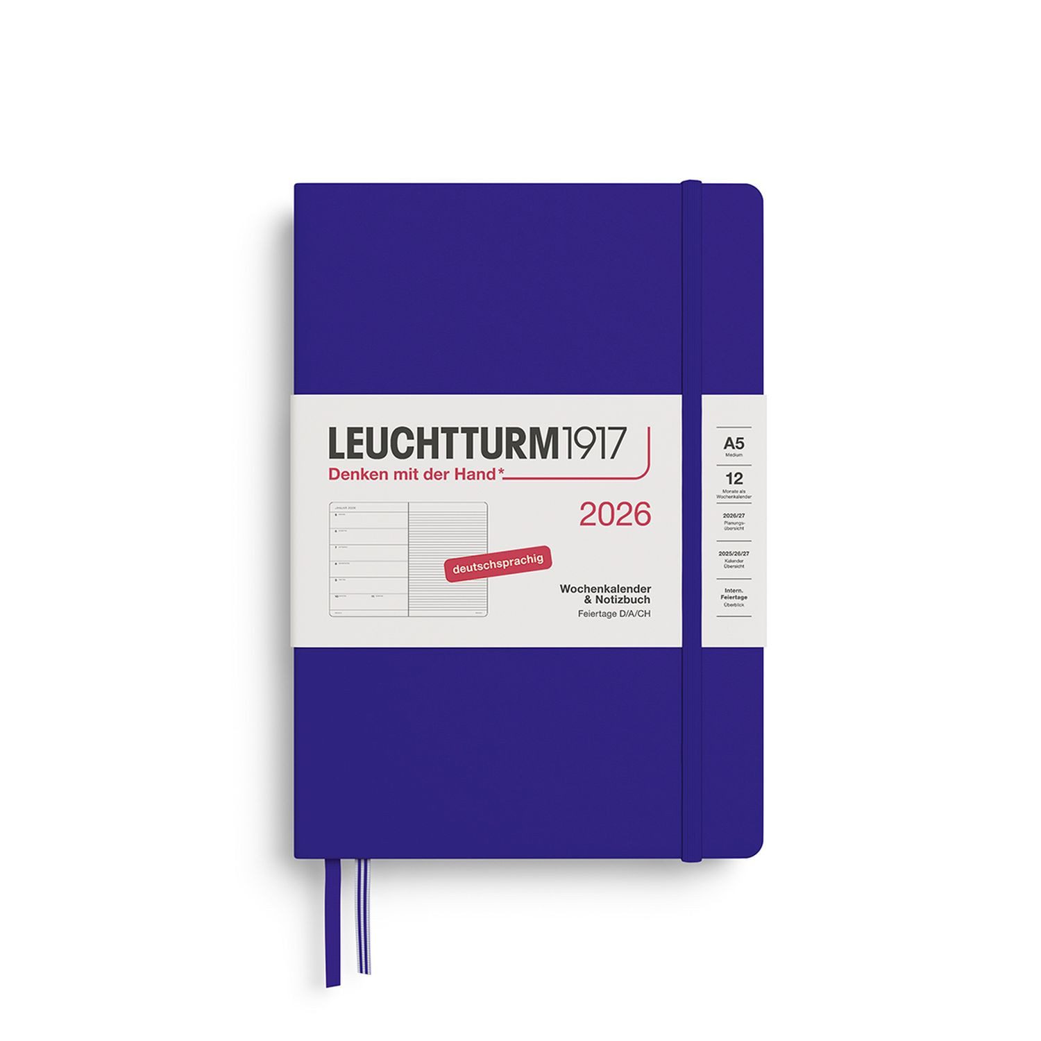 Leuchtturm1917 Taschenkalender Wochenkalender 2026 & Notizbuch Medium A5 Hardcover Ink