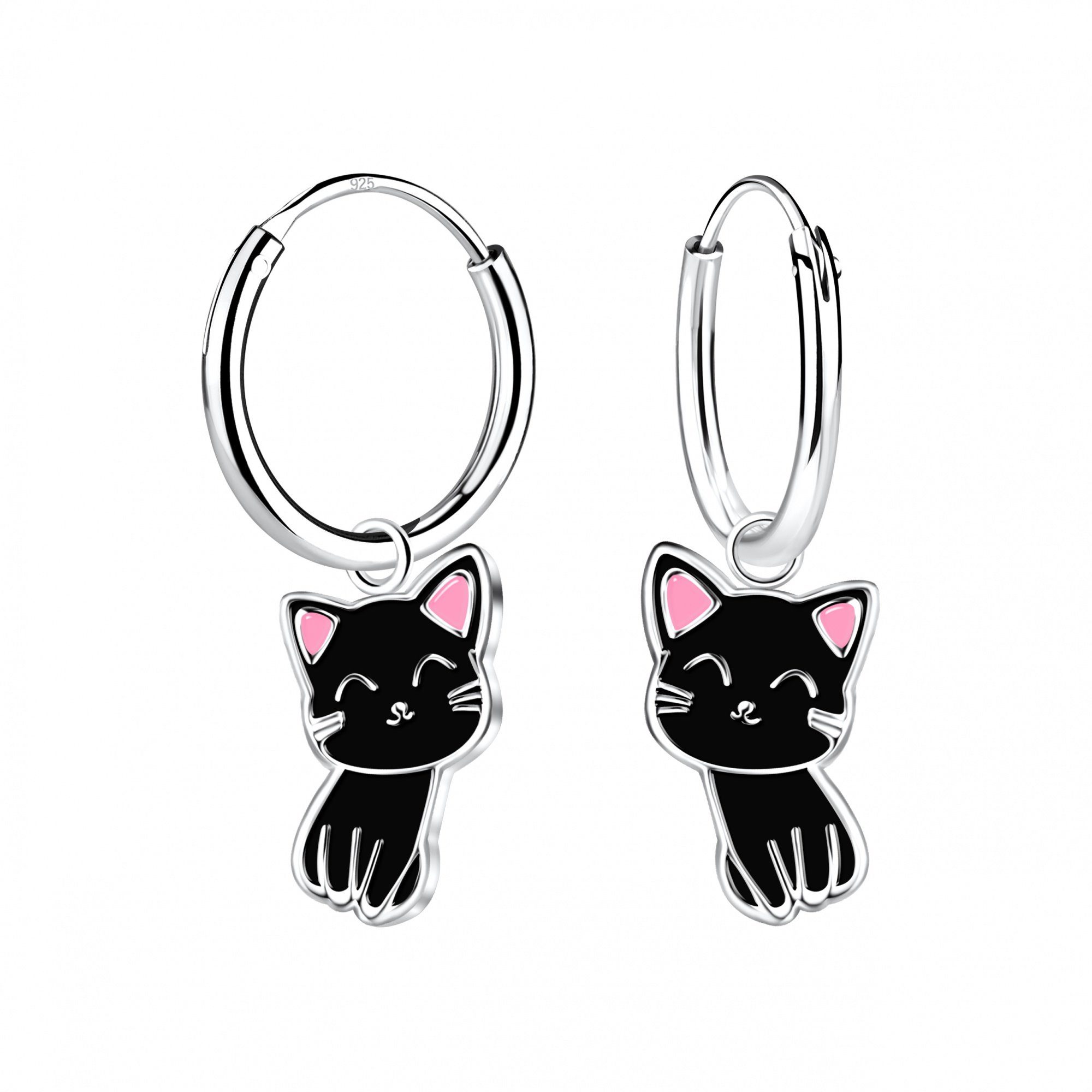 ALEXANDER YORK Paar Creolen Charm-KATZE schwarz sitzend, 2-tlg., 925 Sterling Silber