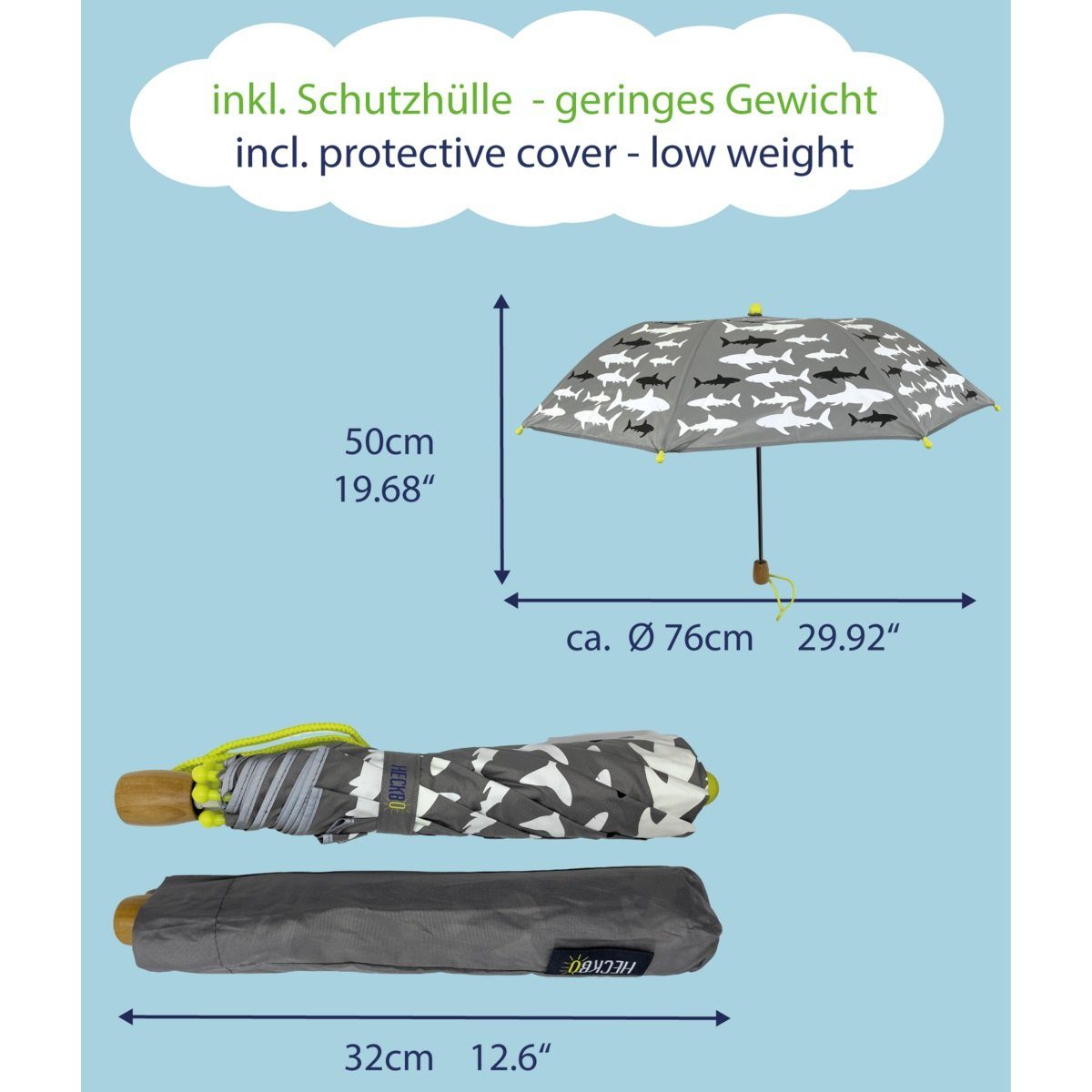 HECKBO Taschenregenschirm Kinder Regenschirm wechselt bei - Hai/Shark, Farbe Magic die Regen