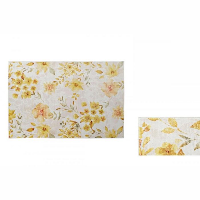Teppich Teppich DKD Home Decor Gelb Weiß Polyester Baumwolle Blomster 120 x 18 DKD Home Decor Höhe: 8 mm