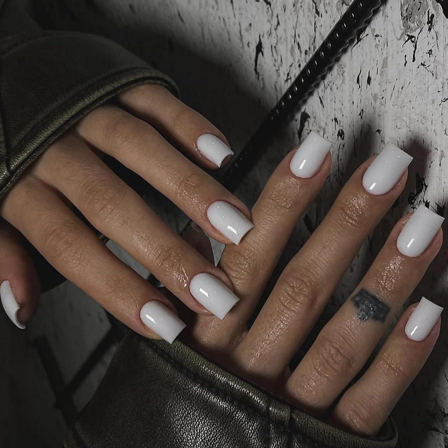 Kunstfingernägel French Press on Nails Kurz Weiß Kunstnägel 24 Stück