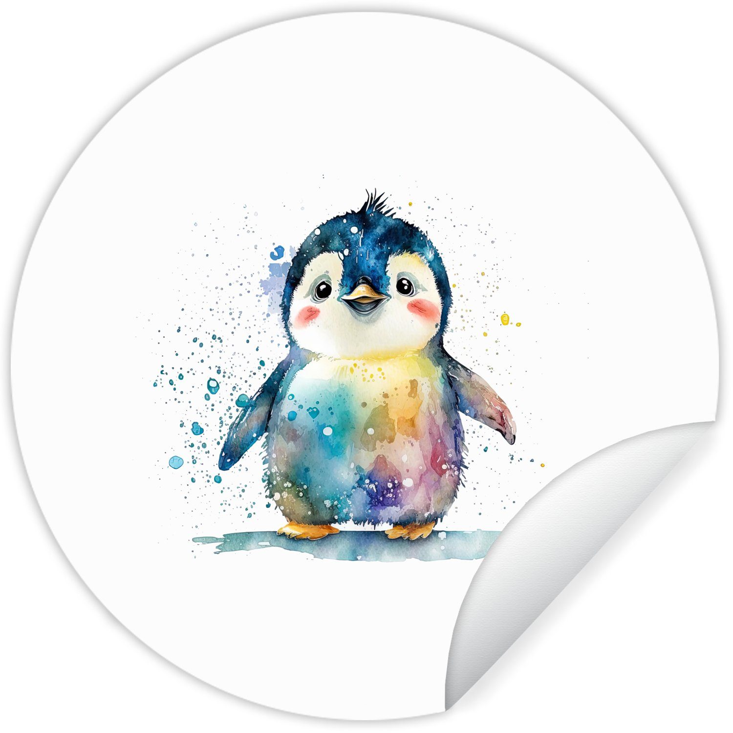 St), Kinder (1 Tapetenaufkleber, für Tiere - Pinguin Tapetenkreis - Rund, Aquarell - - MuchoWow Wandsticker Wohnzimmer Kinderzimmer, Regenbogen