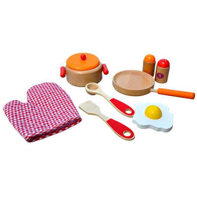 TikTakToo Spiel-Kochgeschirr Kochset Küchenset Topfset für Kinder Pfanne Kochtopf, (9-tlg., Spiel-Set), aus Holz - teilweise lackiert