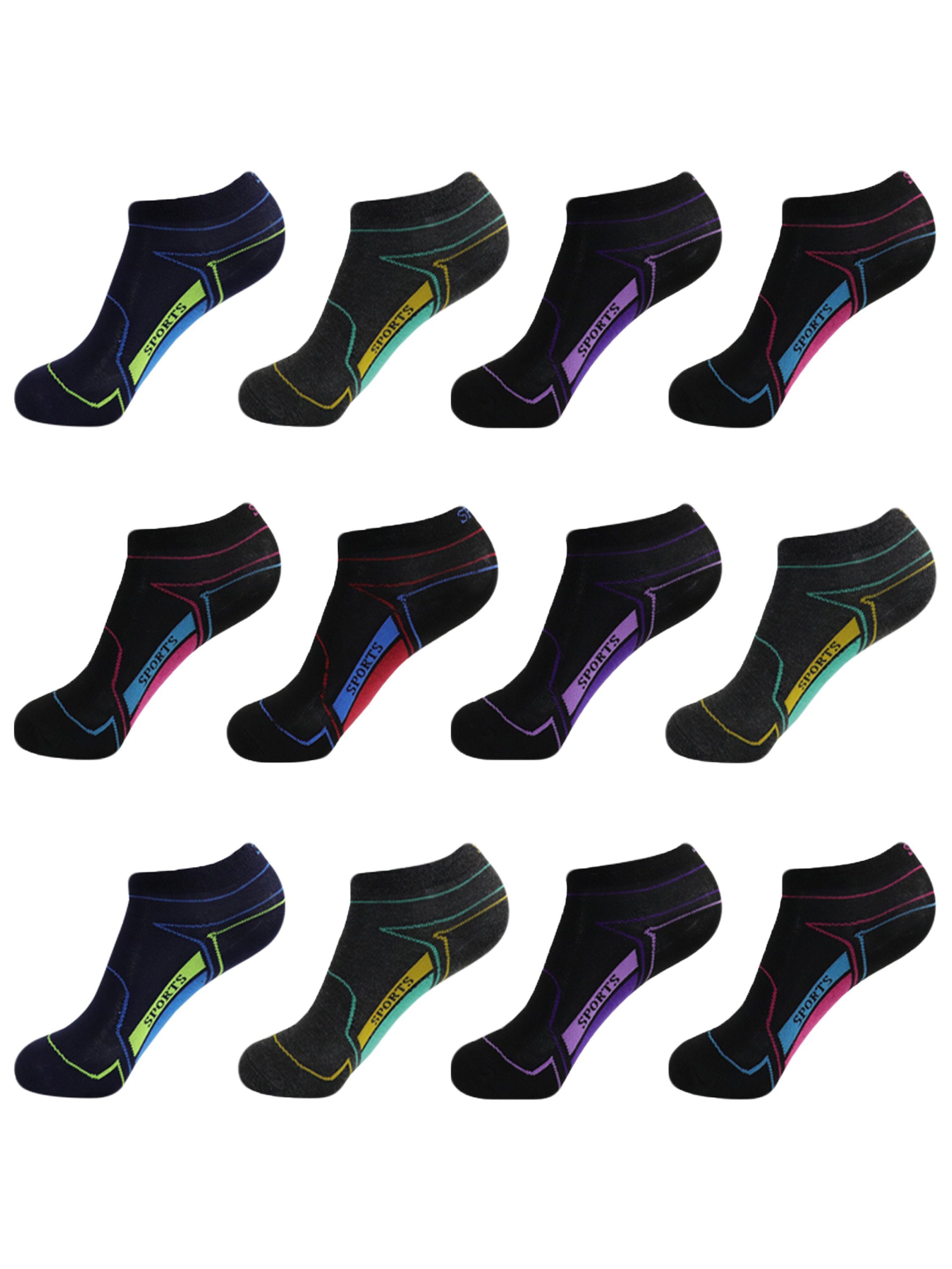 TEXEMP Sneakersocken 6 - Damen & Hautfreundlich Sport 6-Paar) Paar Atmungsaktiv Baumwolle Socken Füßlinge Sneaker 24 (Packung, Freizeit