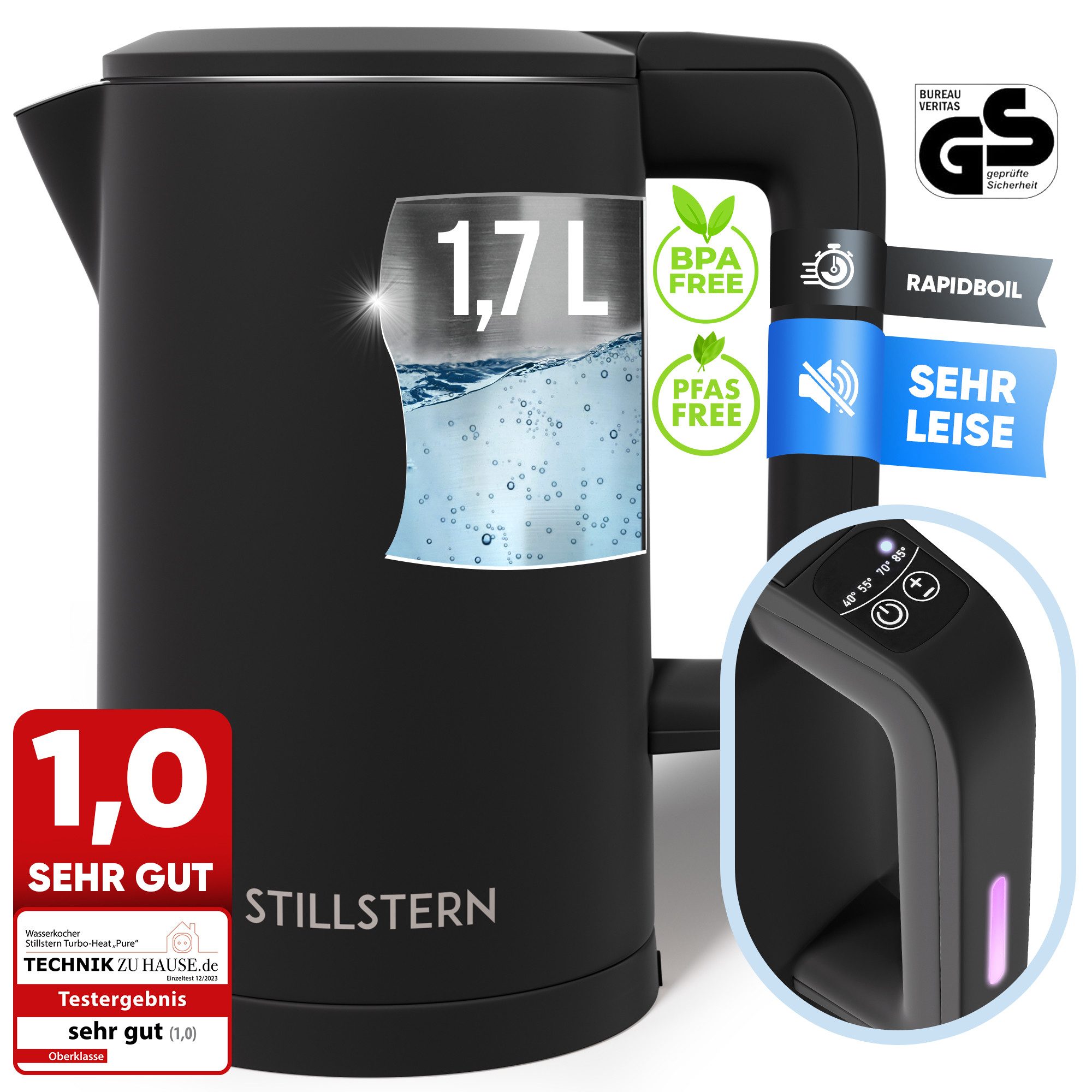 Wasserkocher Wasserkocher 1,7L, Schnelles Aufkochen, mit Temperatureinstellung
