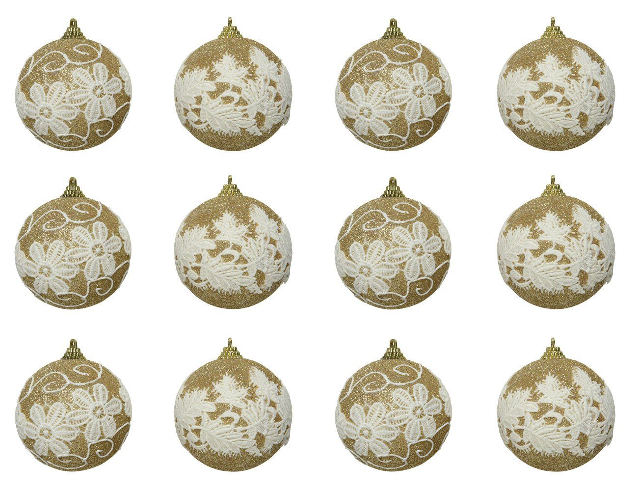 gold, Weihnachtskugeln mit 8cm decorations season Kunststoff / Set Christbaumschmuck, champagner Spitze 12er Decoris