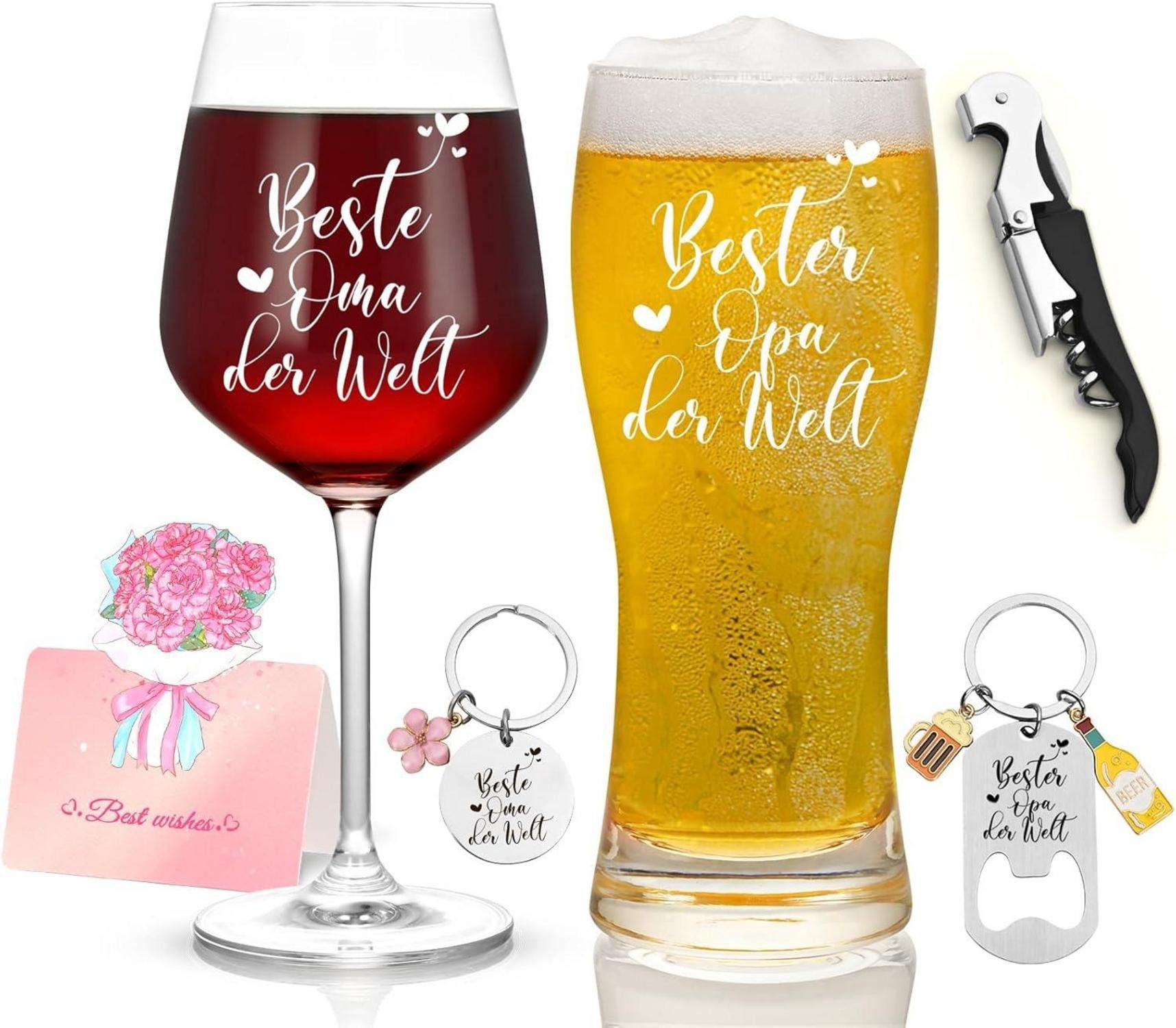 LuxusKollektion Gläser-Set Weinglas & Bierglas Set mit Gravur, Oma Opa Geschenke