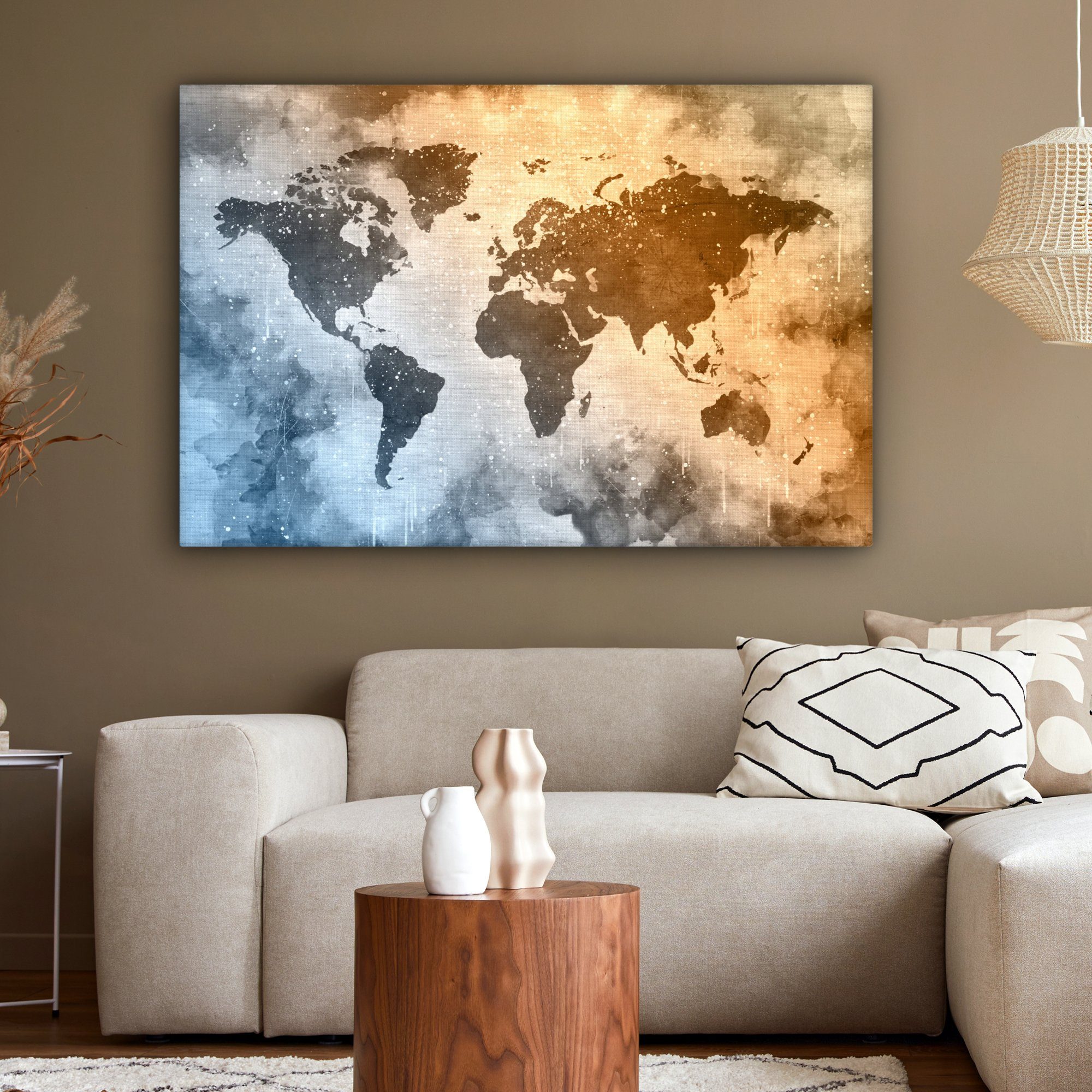 OneMillionCanvasses® Leinwandbild Weltkarte - Abstrakt XXL, - alle Farben, Wandbild St), 120x80 für cm großes, Gemälde, Wohnbereiche, (1