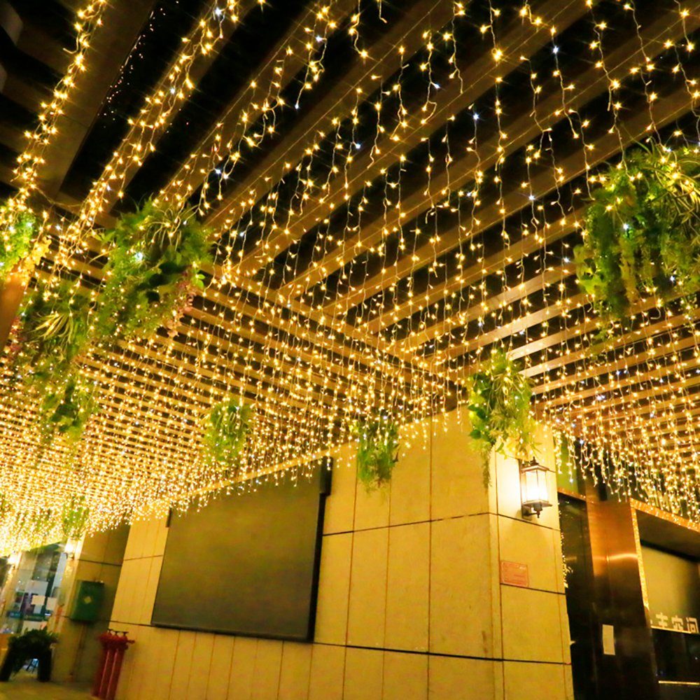 interGo Lichterkette »15m 600 LEDs Warmweiss Lichterkette Dekoration«, LED  Eisregen Lichtervorhang Weihnachtsbesleuchtung Lichternetz