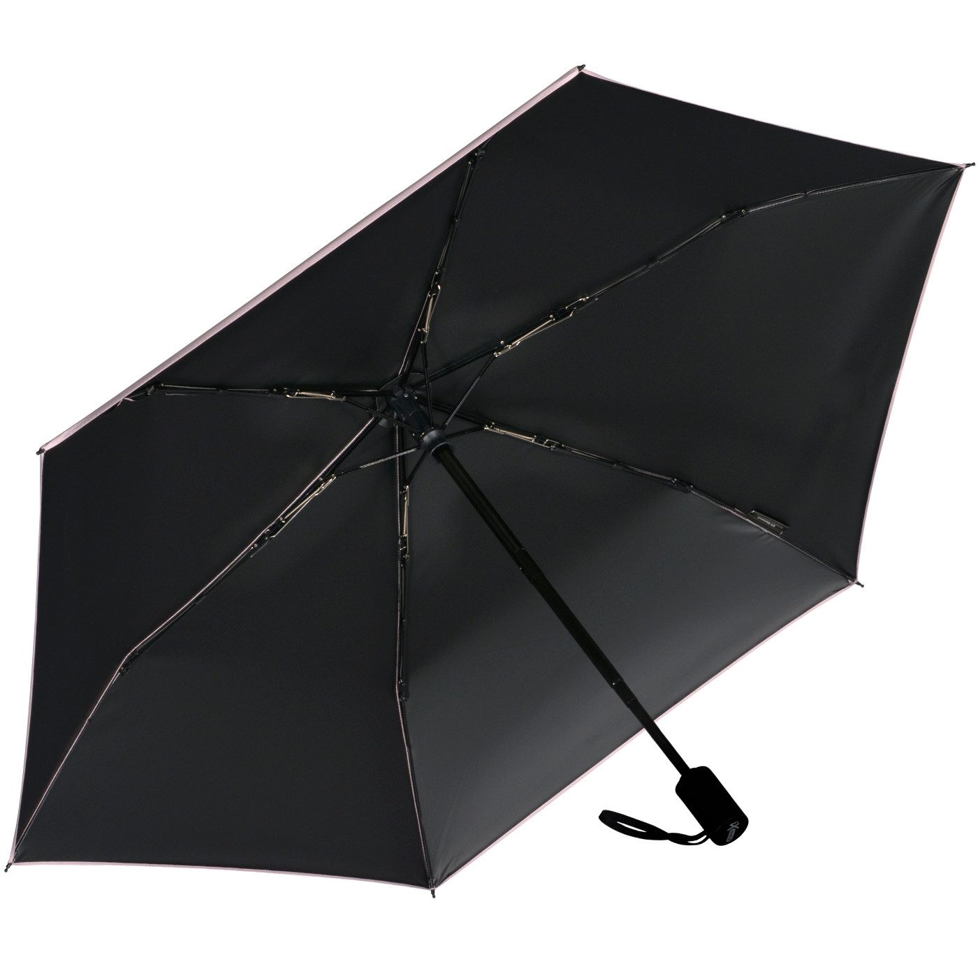 iX-brella Taschenregenschirm Sonnen-Regenschirm mit UPF 50+, UV-Hitze-Schutz, für Damen, mit Auf-Zu-Automatik, innen schwarz