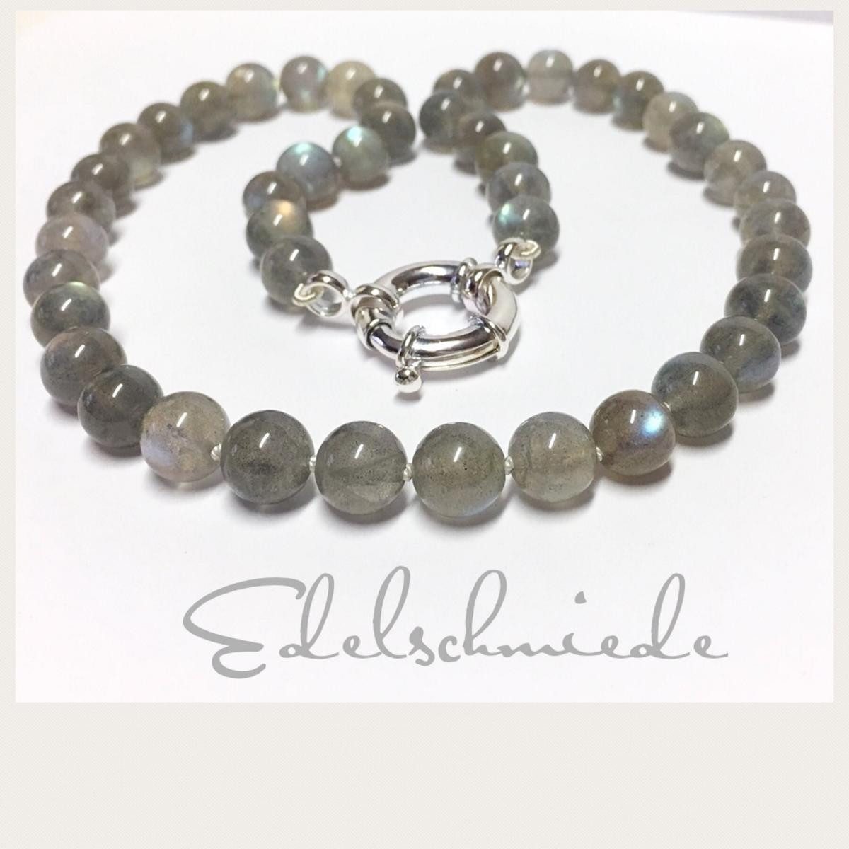 Kette ohne Anhänger Labradorit Collier Kugel mit 925/- Sterling Silber Verschluß 47 cm