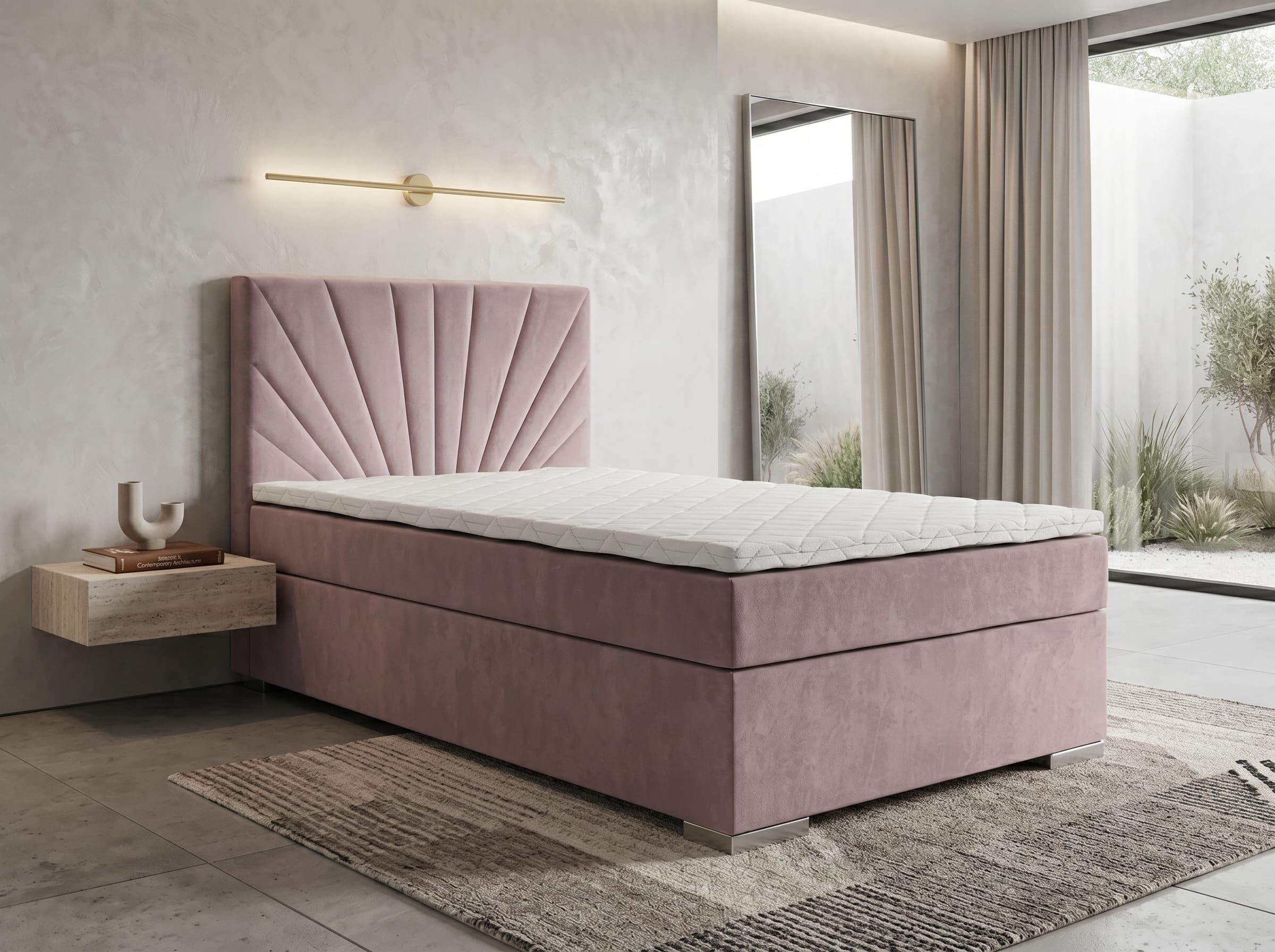 JVmoebel Boxspringbett Rosa Boxspringbett 100 x 200 cm Einzelbett Luxus Schlafzimmer, Made in Europa