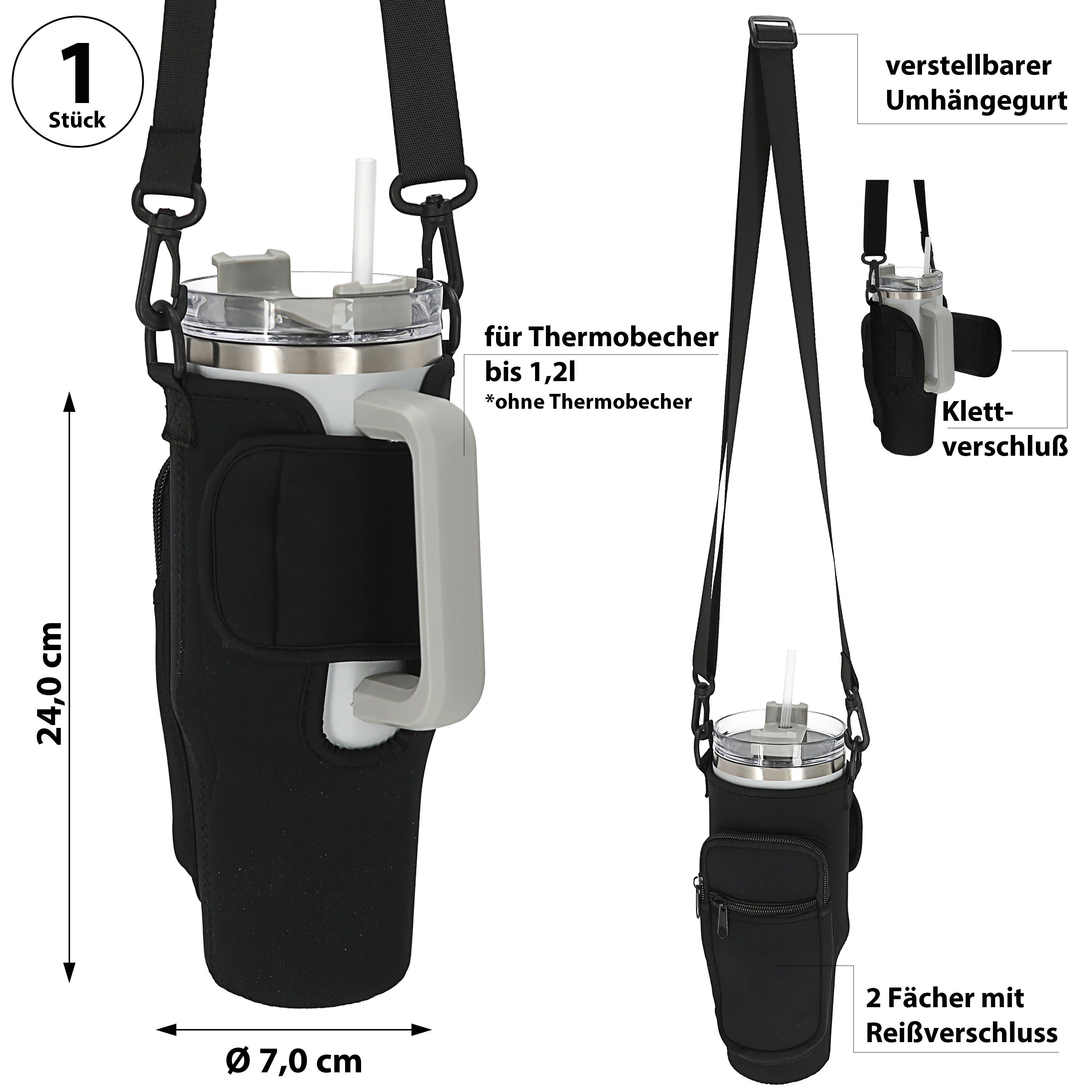 CEPEWA Umhängetasche Umhängetasche für Thermobecher 1,2l schwarz 7x24cm Neo günstig online kaufen