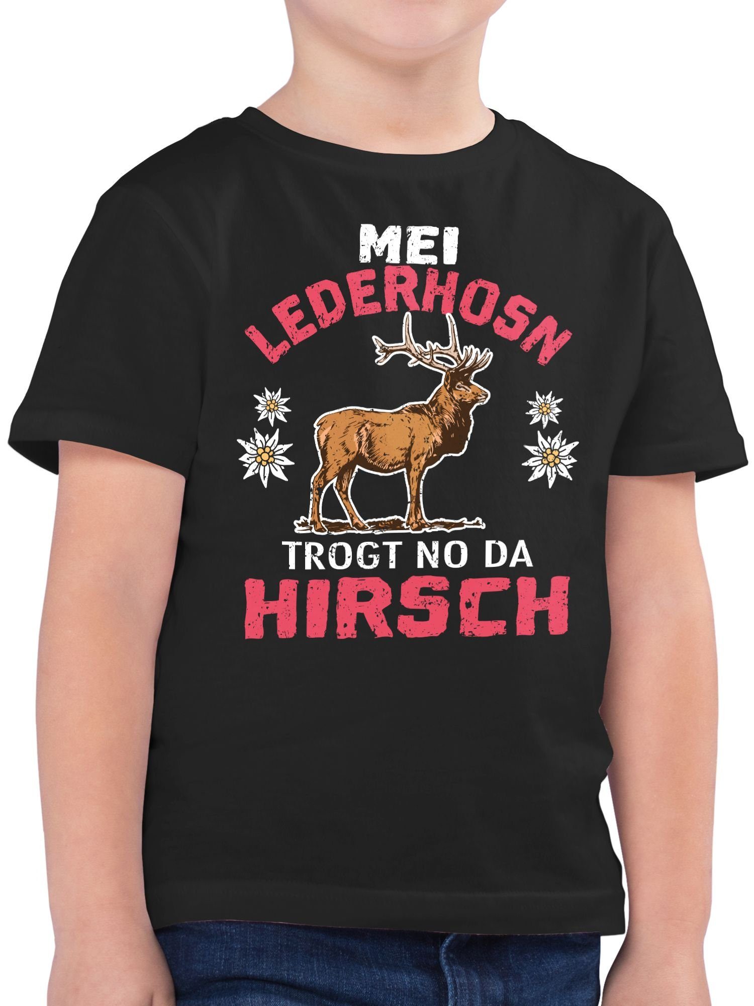 weiß/rot für Kinder Lederhosn Mei trogt Hirsch Oktoberfest T-Shirt da Outfit no 1 Mode - Shirtracer Schwarz