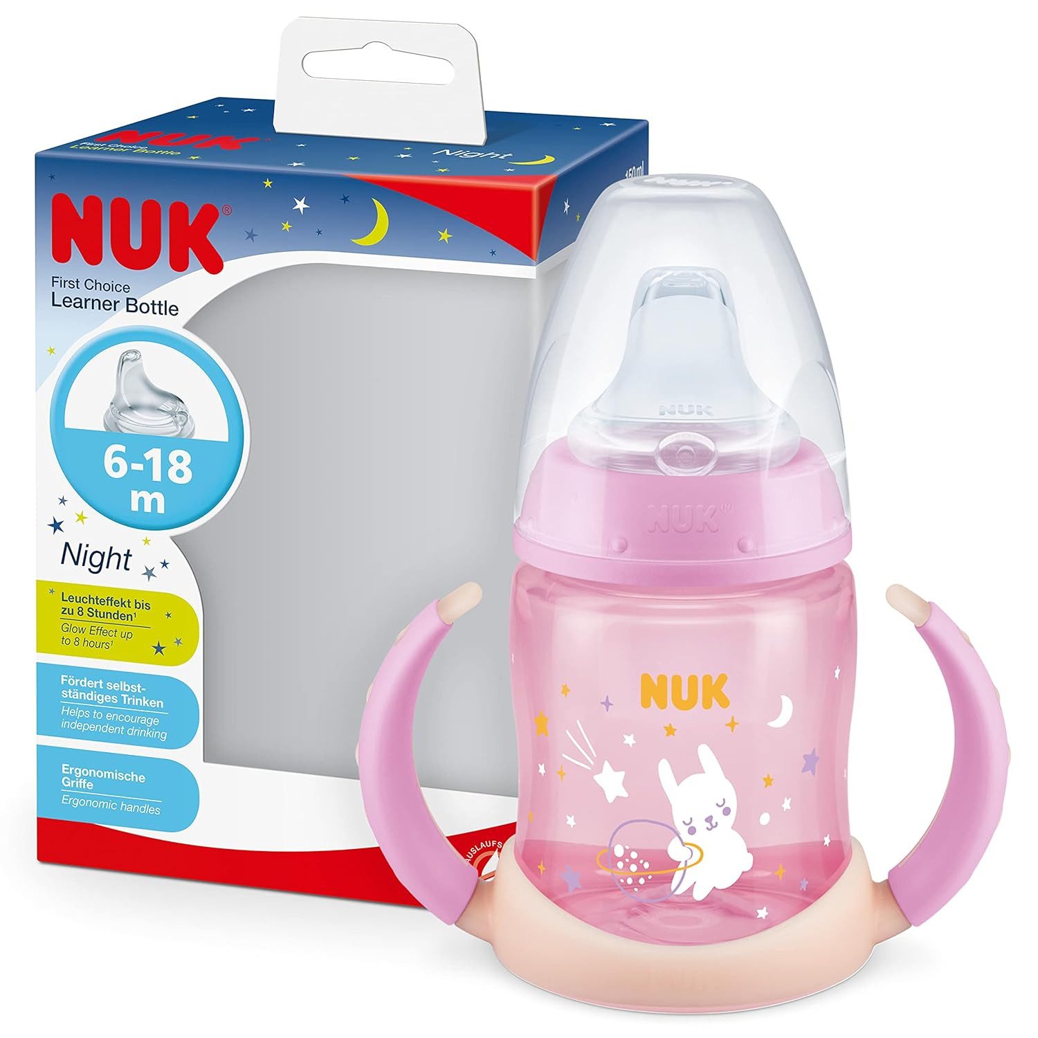 NUK Trinkflasche NUK Trinklernflasche 150ml – Glow in the Dark Hase