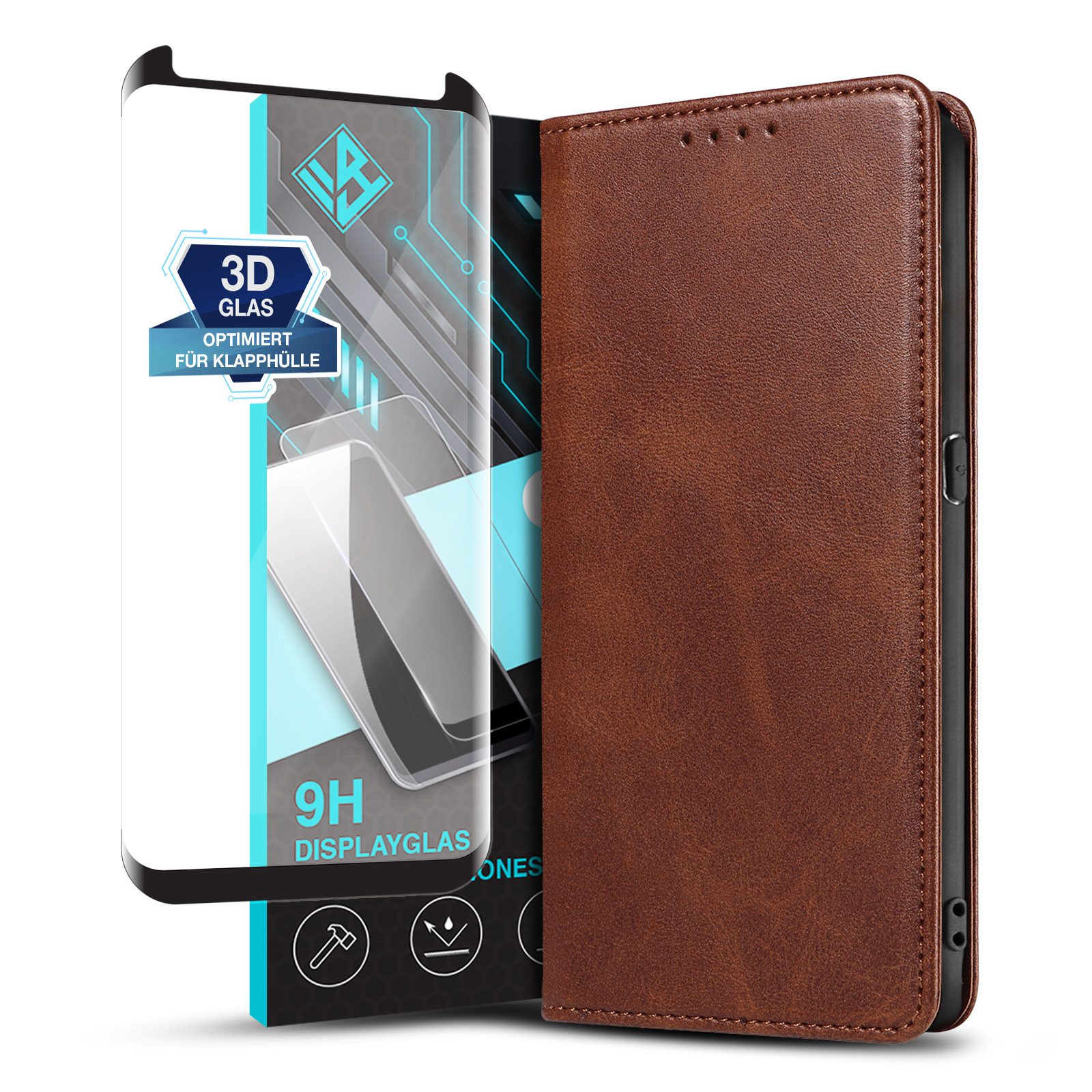 Tec-Expert Handyhülle Tasche Hülle für Samsung Galaxy S8 5.8 Zoll, 5.8 ", Cover Klapphülle Case mit Kartenfach mit Displayglas
