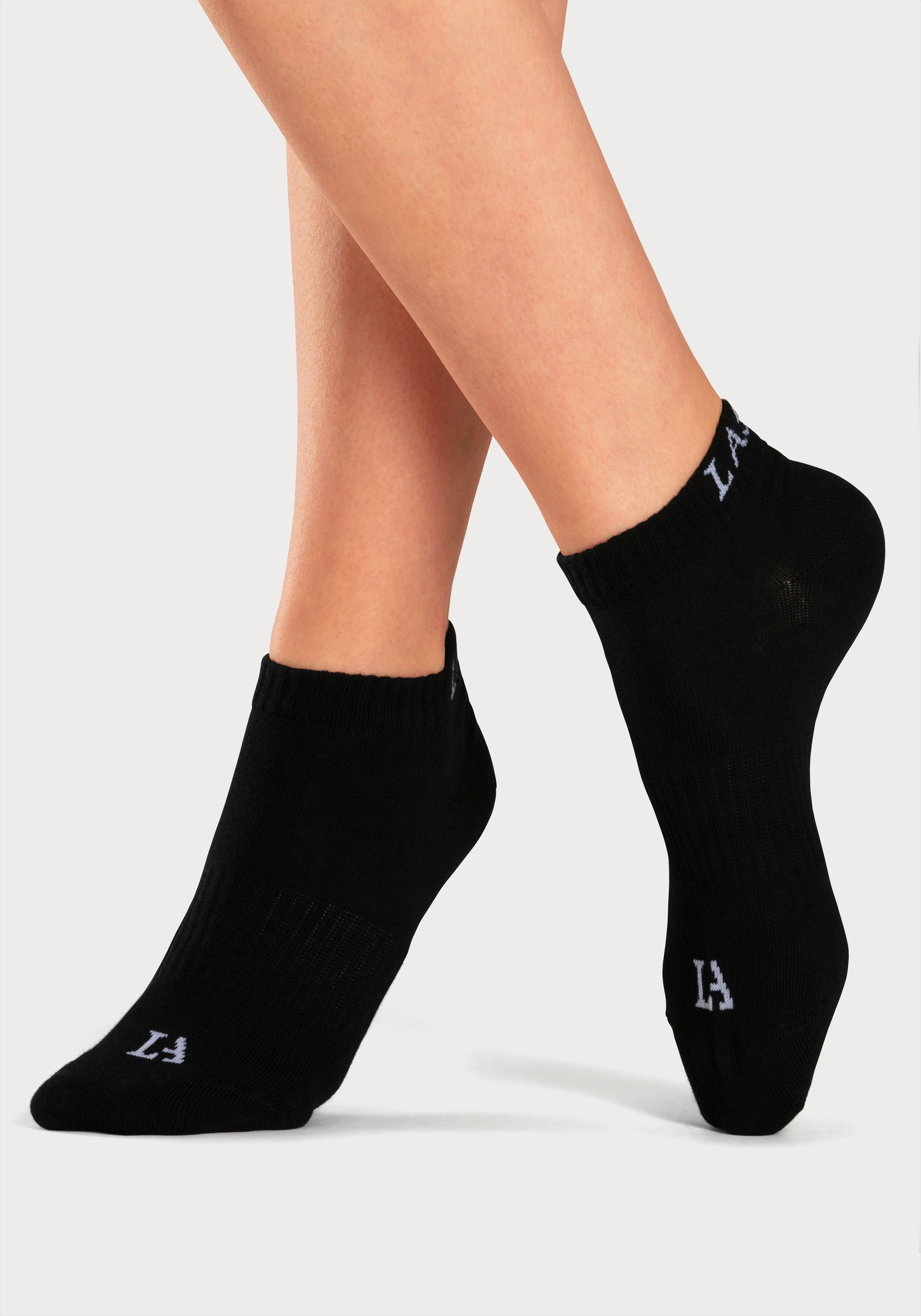 Sneakersocken 6-Paar) ACTIVE Logo Marken LASCANA (Set, 6x schwarz eingestricktem mit