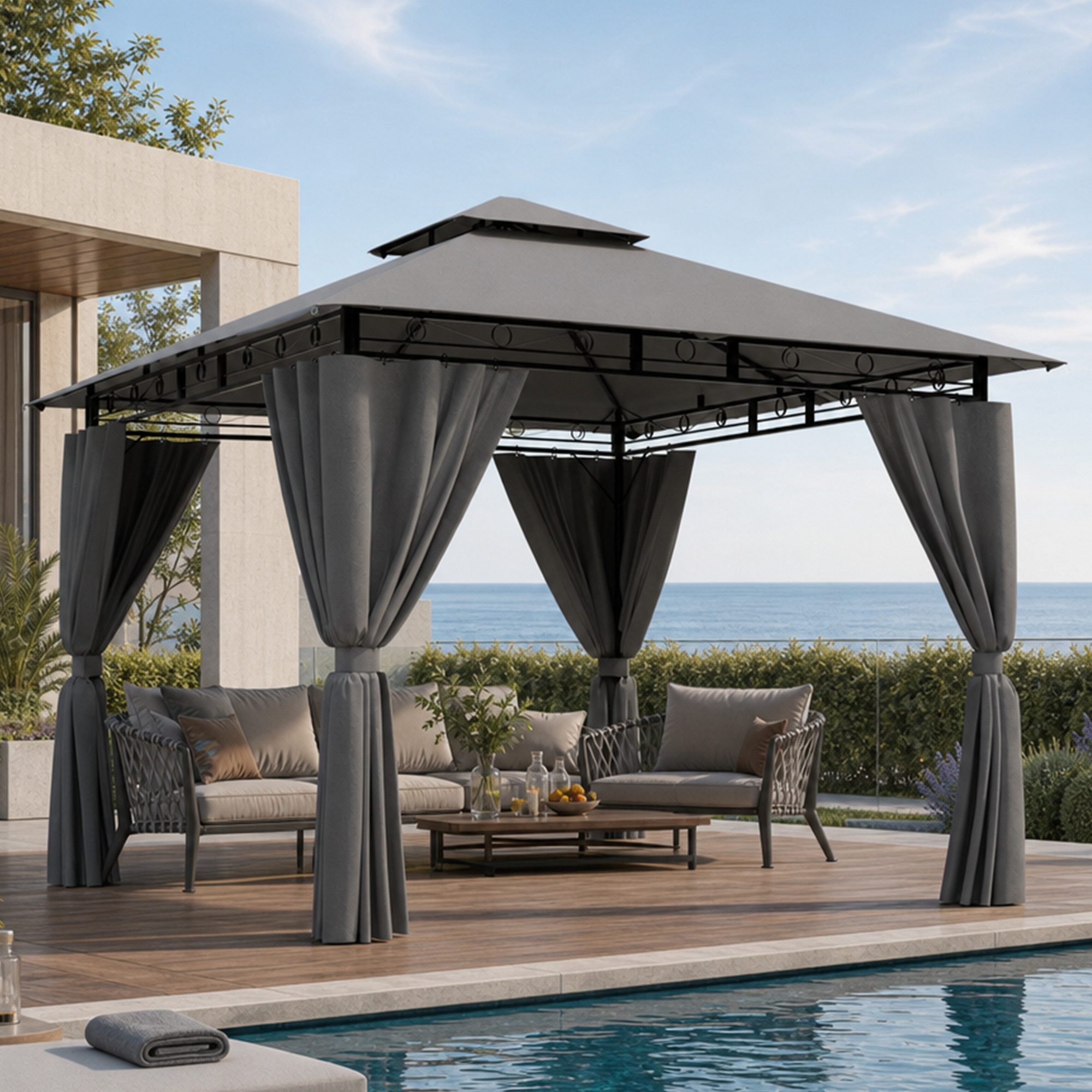 HOMALL Pavillon Winddicht und Wasserdicht, 300x300/300x400cm Pavillon für 4-8 Personen, mit 4 Seitenteilen, (mit LED-Beleuchtung(Akkus: 1 St) und ohne LED-Beleuchtung(Akkus: 0 St) 180G-PU-Polyester Abnehmbare Seitenwände), Patio Pavillon Für Garten, Terrasse & Hof
