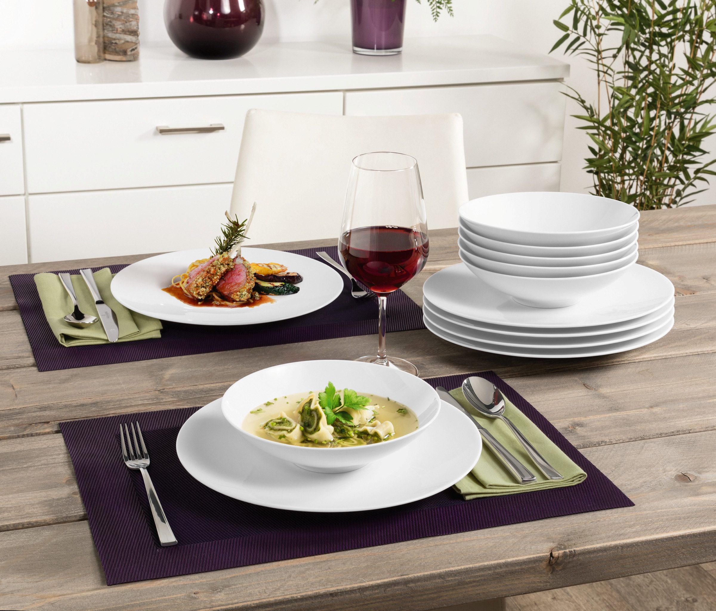 Seltmann Weiden Kombiservice Geschirr-Set, Service Life (30-tlg), 6 Personen, Porzellan, Teller Set, Tassen, weiß, Made in Germany, 30 Teile, für 6 Personen