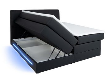 wonello Boxspringbett Denver, mit Bettkasten und LED Beleuchtung, inklusive Topper