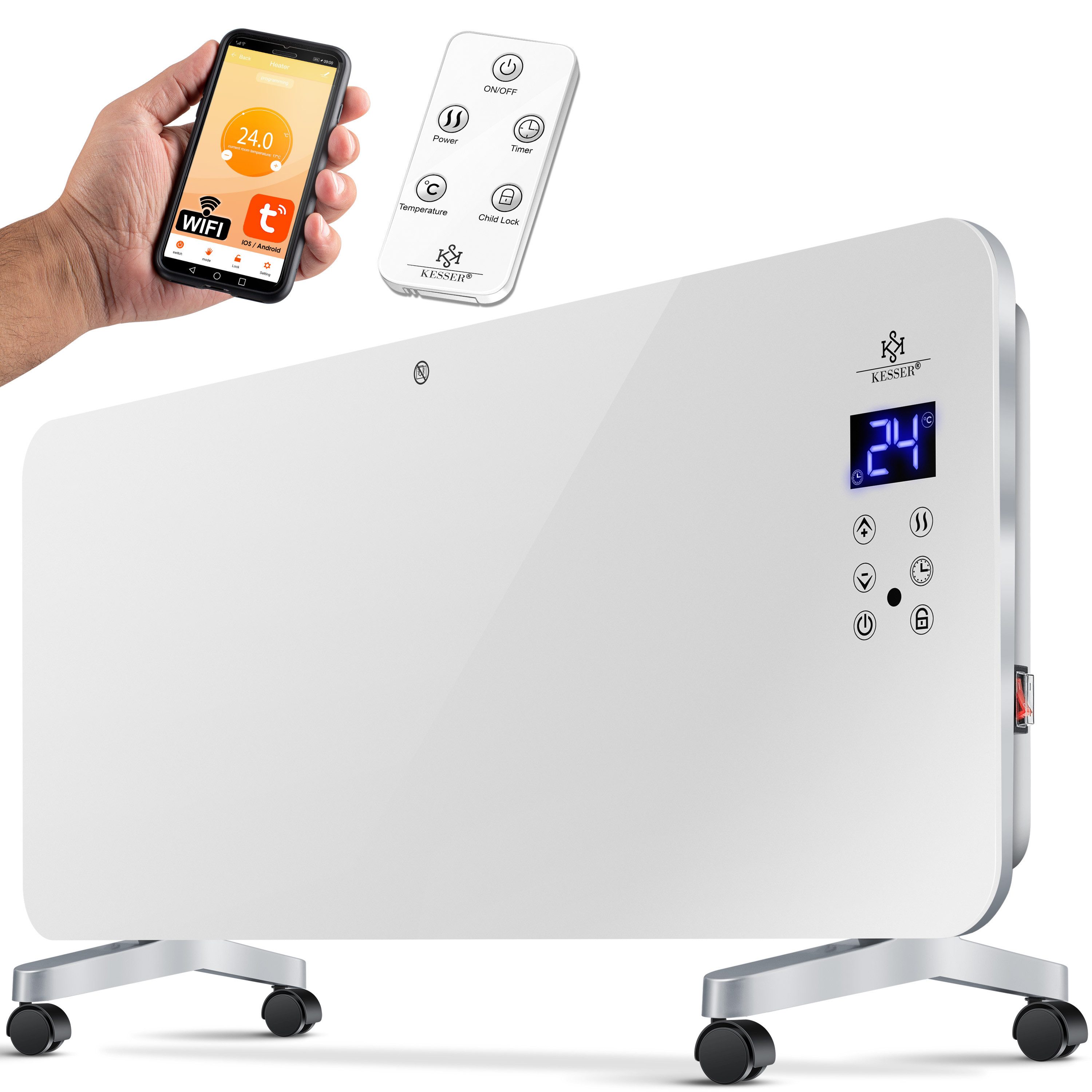 KESSER Heizgerät, 2000 W, Elektro Glasheizung Konvektor Elektroheizung Heizung