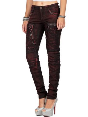 Cipo & Baxx Bikerjeans Cipo & Baxx Damen Jeans BA-WD388 Bikerjeans mit Nieten und Strasssteinen