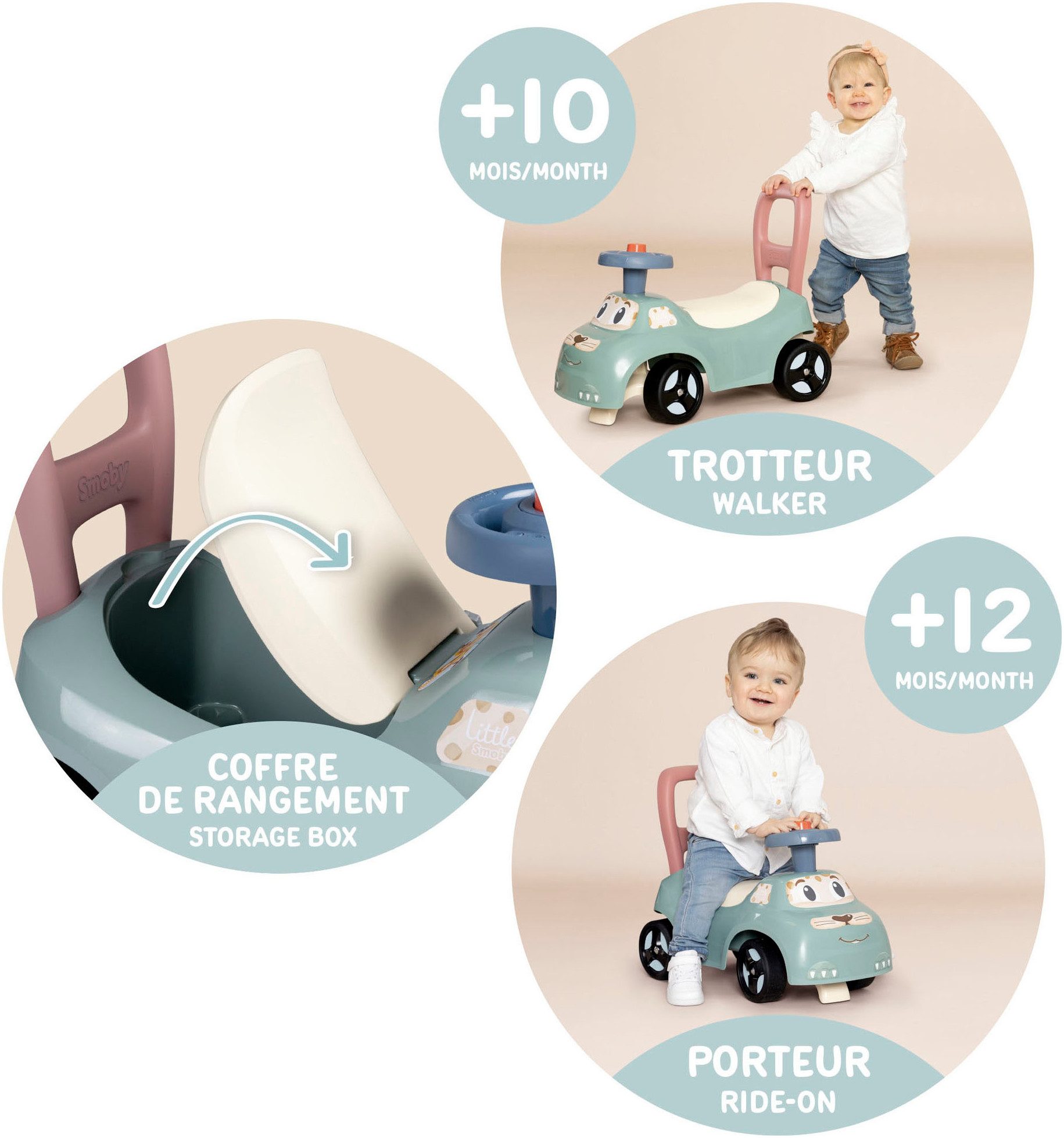 Smoby Little Smoby Ride-On Car, also usable as a walking aid; Made in Europe