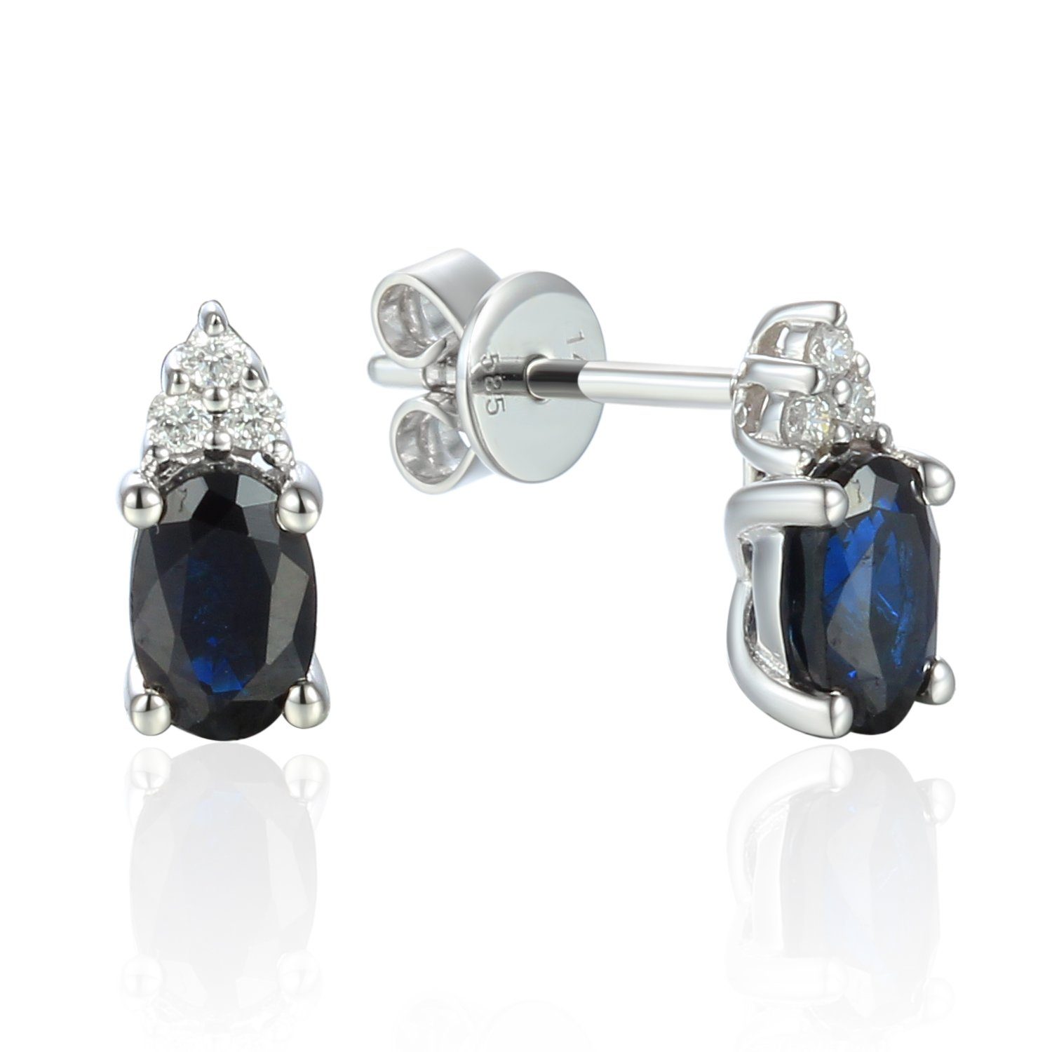 Stella-Jewellery Paar Ohrhänger 585er Weißgold Ohrstecker Saphir und Diamanten (inkl. Etui, Gold Ohrschmuck), Blautopas ca. 1,86 ct.