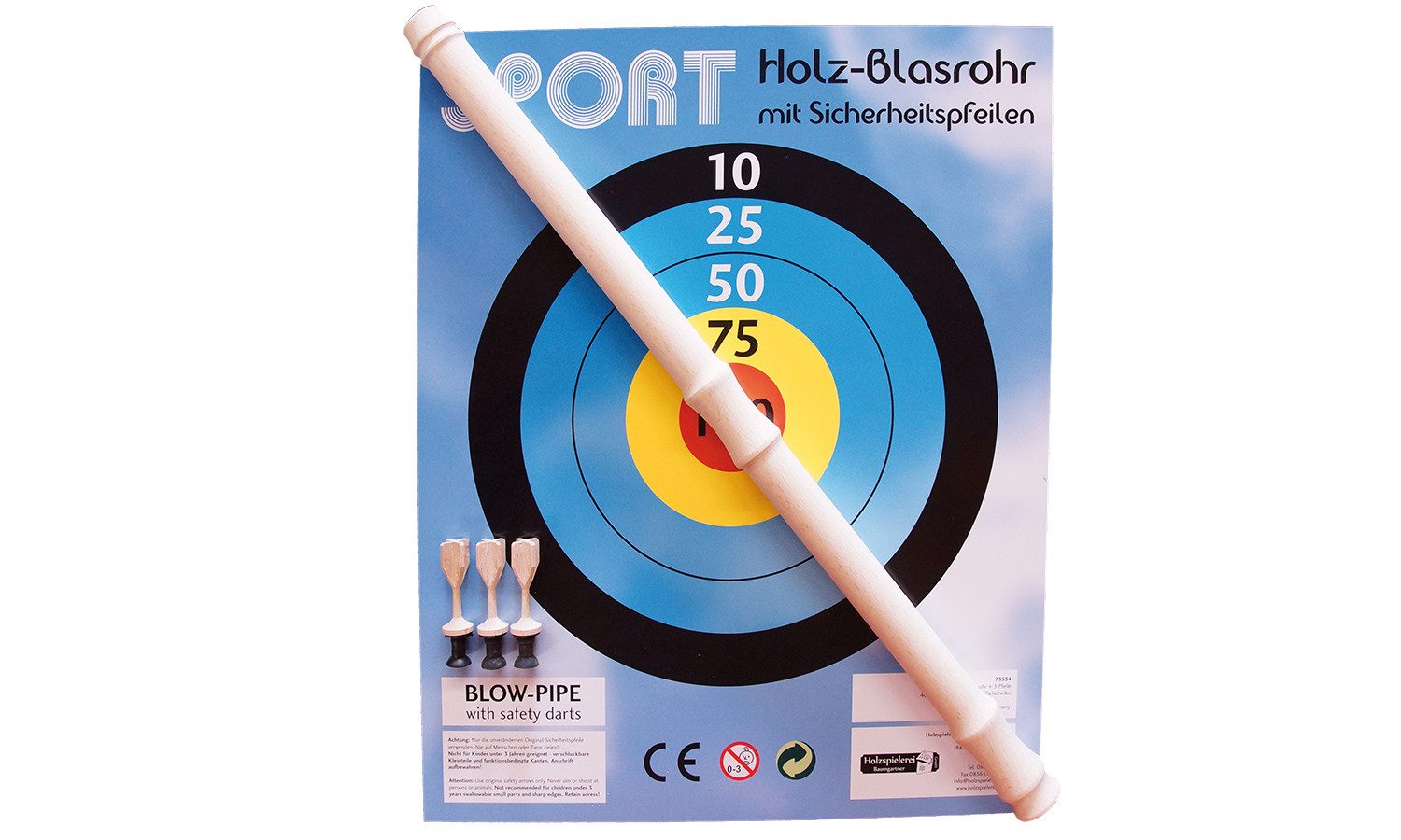 Holzspielerei Spielzeug-Ritterset Blasrohr gepliestert m. 3 Pfeilen