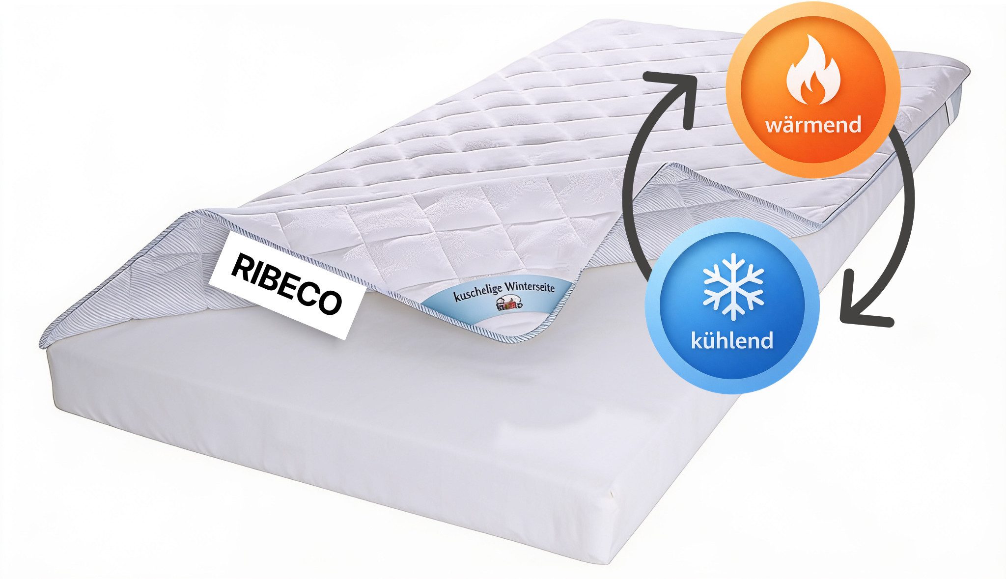 Matratzenauflage Top Cool, Auflage 90x200 cm, 120x200 cm, 180x200 cm, wendbar RIBECO, Matratzenschoner, mit über 1.300 positiven Kundenbewertungen!