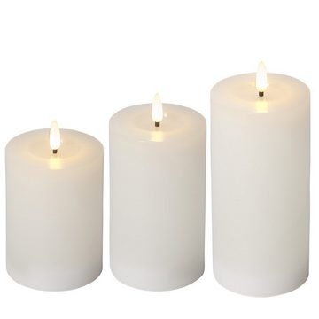 MARELIDA LED-Kerze LED Kerzenset LINA Echtwachs flackernd Wachsspiegel Timer weiß 3 Stück (3-tlg)
