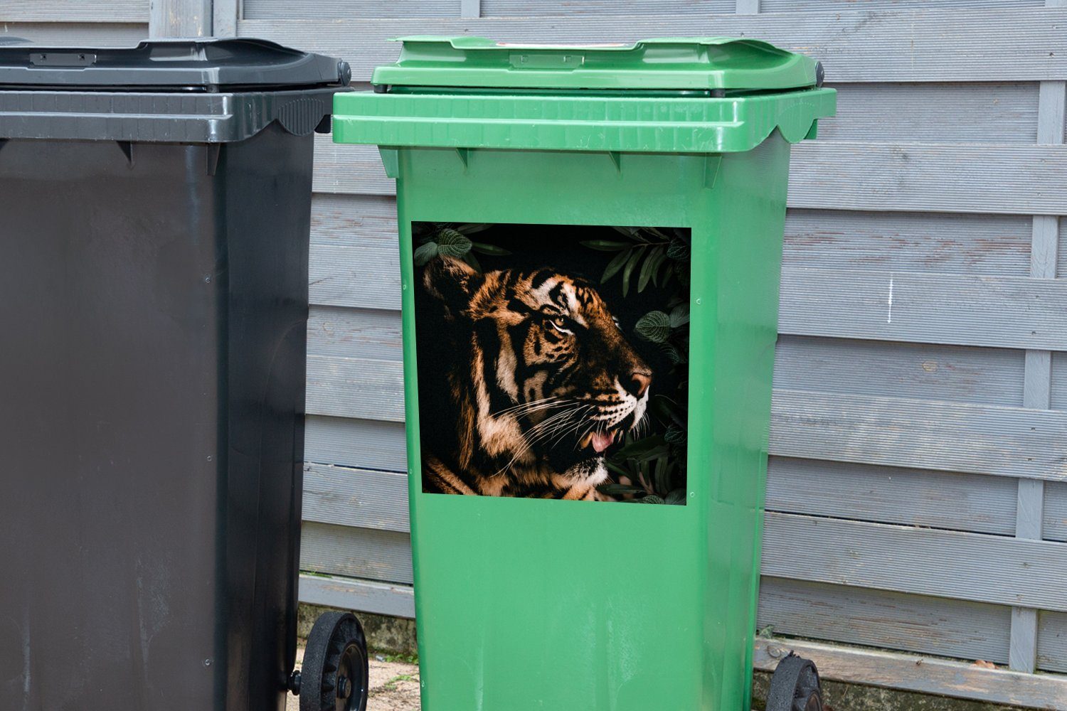 Mülleimer-aufkleber, Container, Sticker, Blätter - (1 Abfalbehälter Wandsticker St), MuchoWow - Mülltonne, Tier Tiger