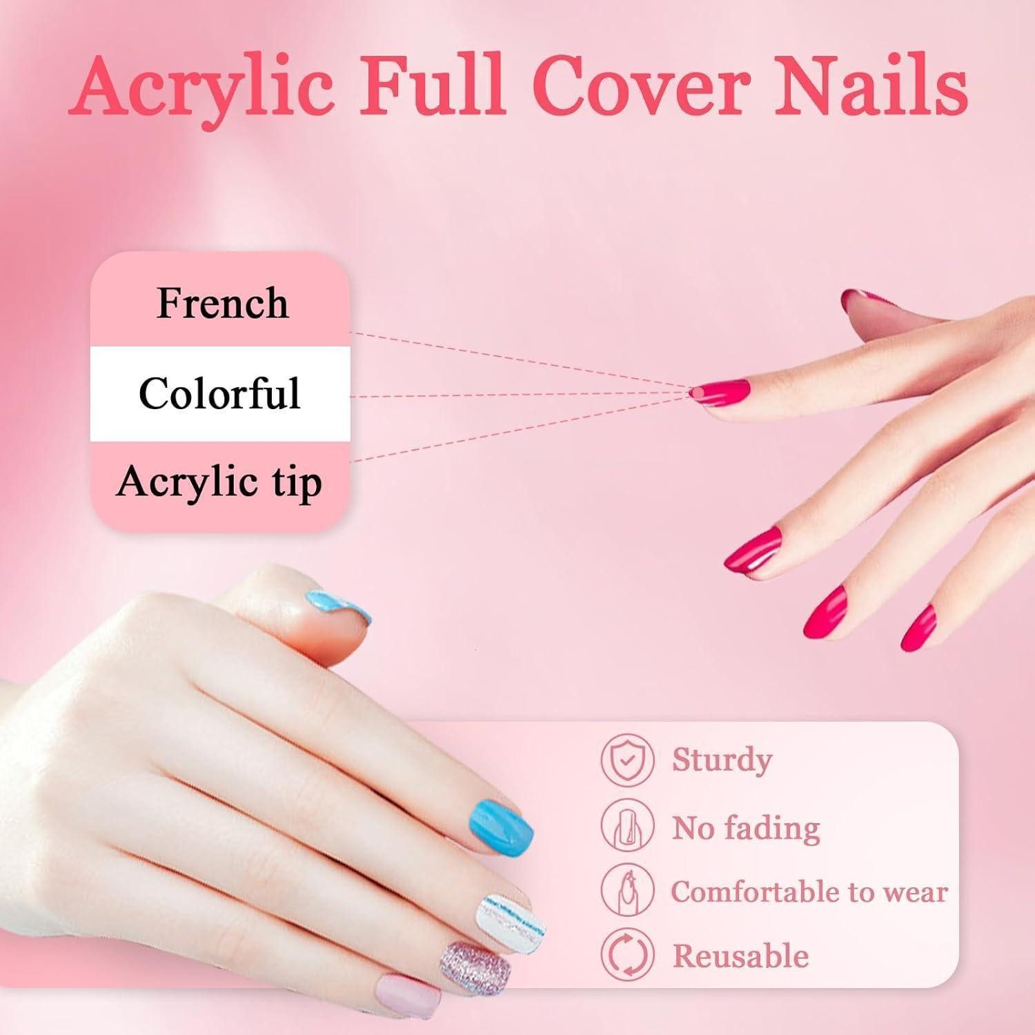 LuxusKollektion Kunstfingernägel 24 Stück Nägel Zum Aufkleben French Weiß Künstliche Eckige Acryl Nails