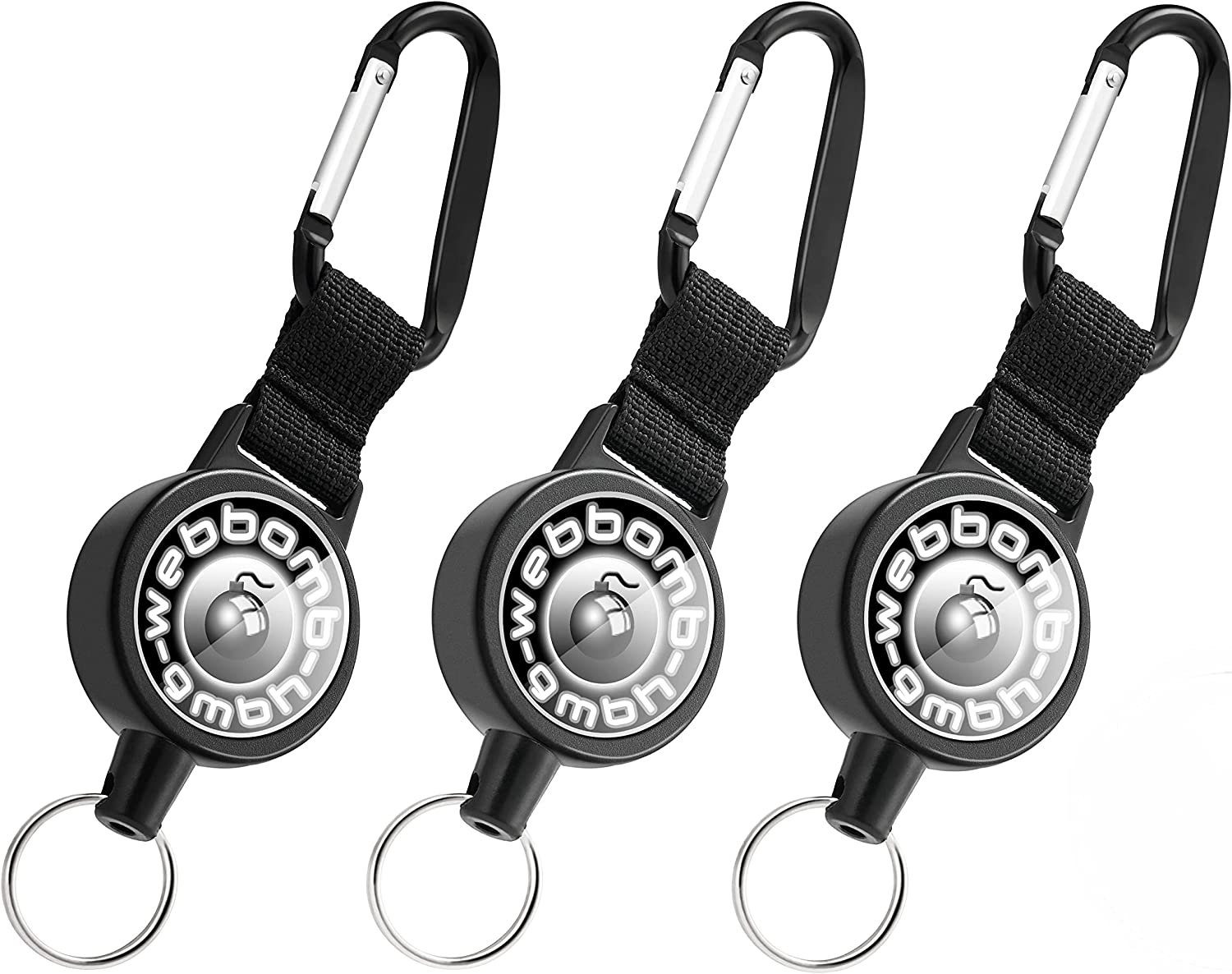 Schlüsselanhänger Ausweishalter Logo Schlüsselrolle WEBBOMB Kartenhalter Jojo 3x ausziehba mit mit Stahlseil schwarz